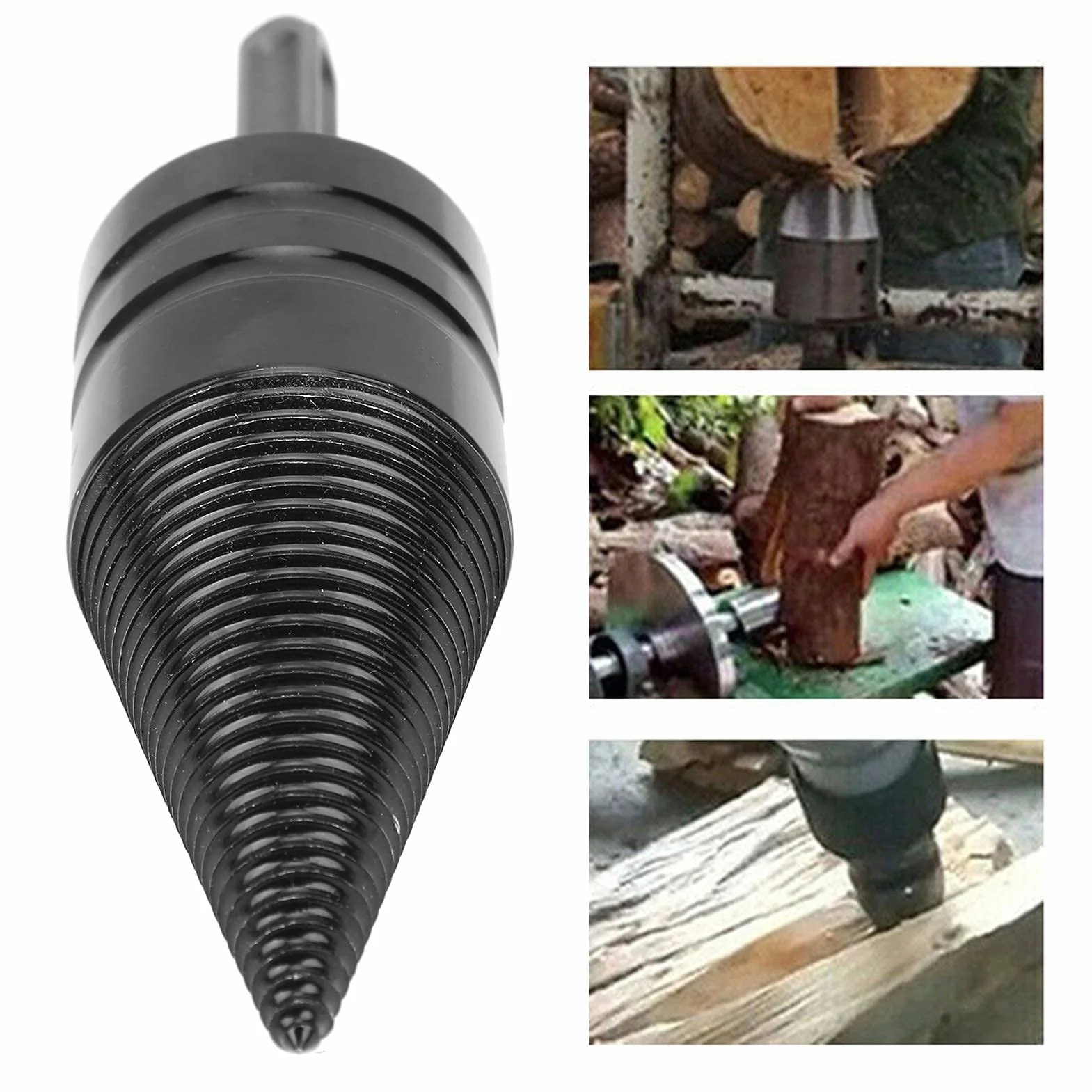Wiertło do drewna opałowego Rozłupywarka do drewna, Wytrzymała łuparka do drewna ze stali węglowej, 42 mm, Hex Shank Wiertarka do drewna opałowego, do użytku domowego
