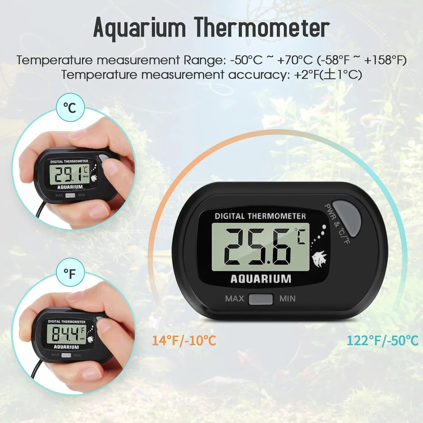 Thlevel Termometr do akwarium cyfrowy LCD 2 sztuki