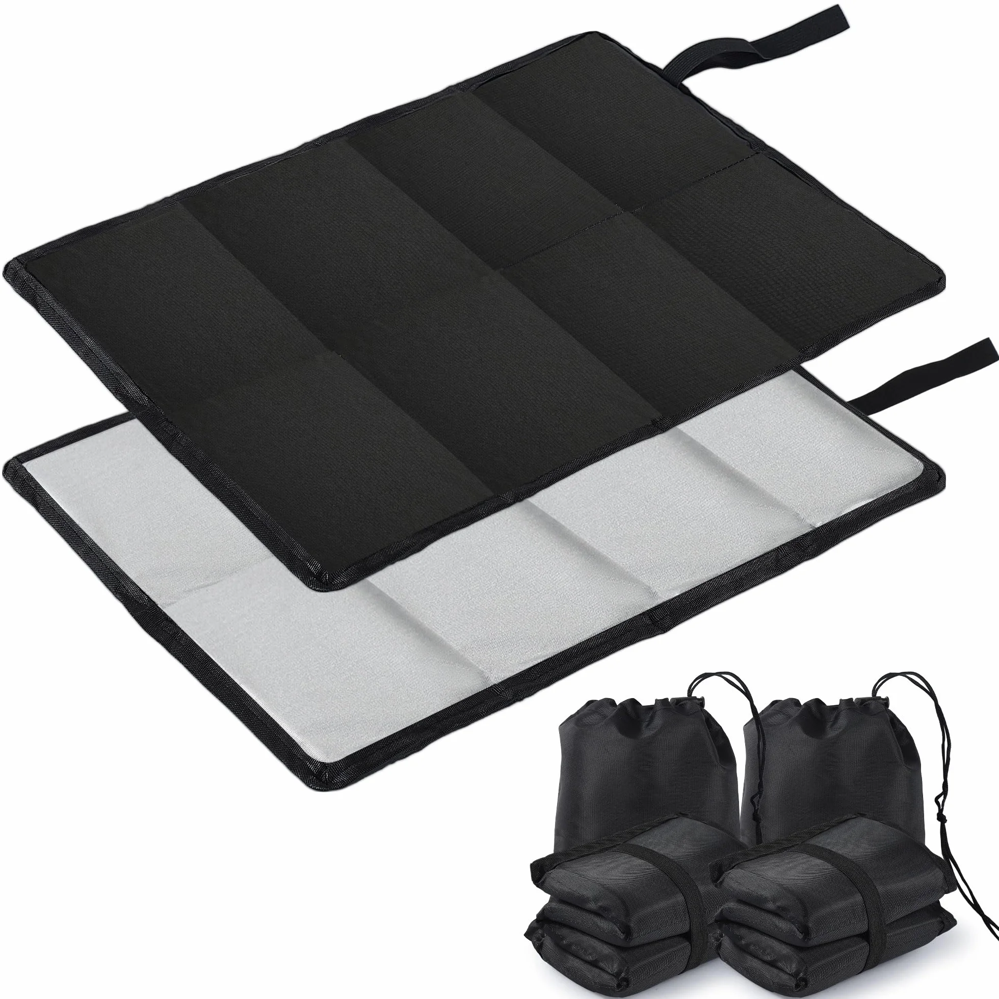 Thermo Seat Cushion składany zestaw 2 sztuk, Outdoor Seat Pad, odporny na wilgoć i ciepły, wodoodporny Seat Pillow z 2 torbami do przechowywania, składany Seat Cushion do podróży (czarny)