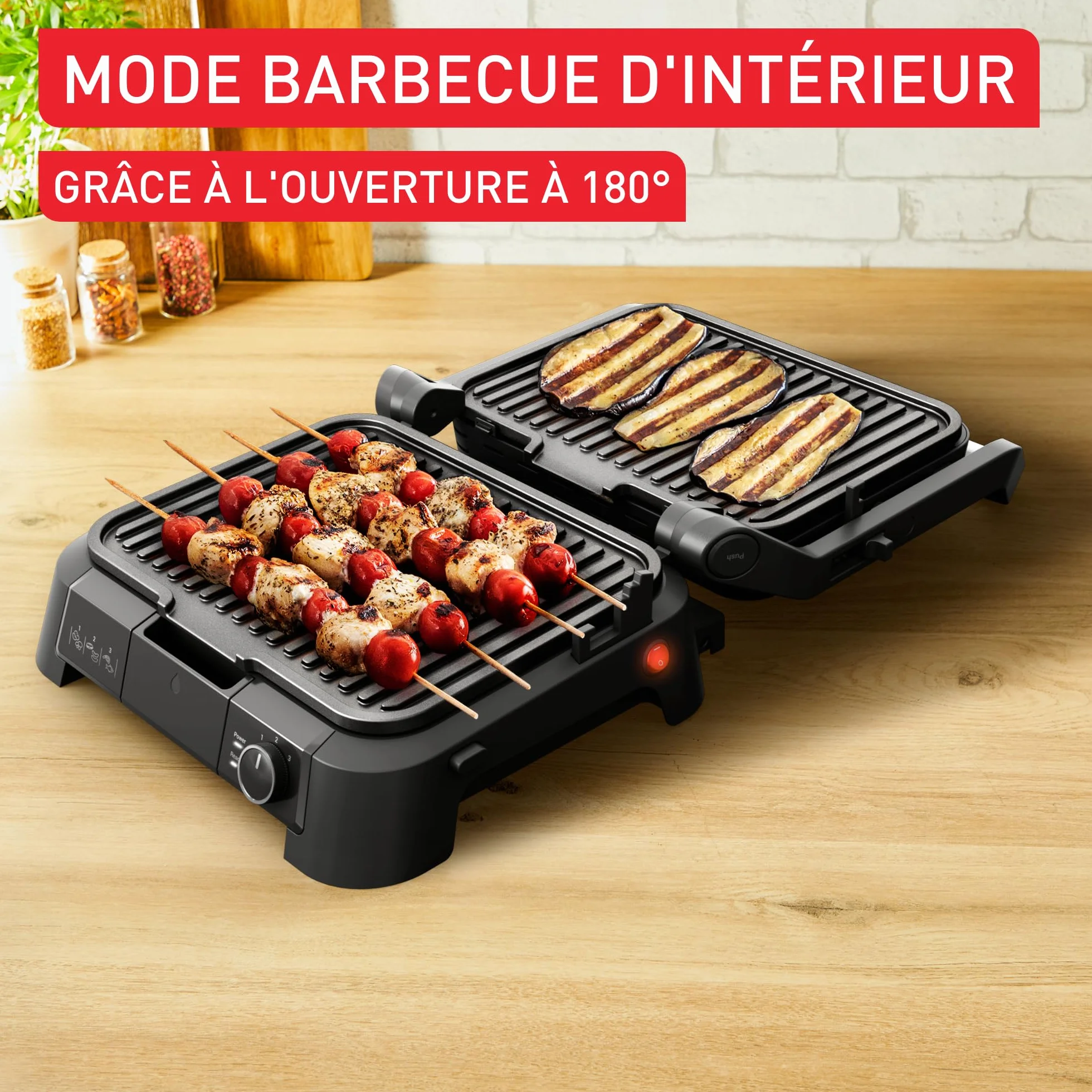TEFAL GC510DE0 SuperGrill kontaktowy 3w1 3 wysokości, funkcja BBQ i rumienienia, powierzchnia 600 cm², regulowany termostat, 3 poziomy temperatury, powłoka nieprzywierająca, wyjmowana tacka, srebrny