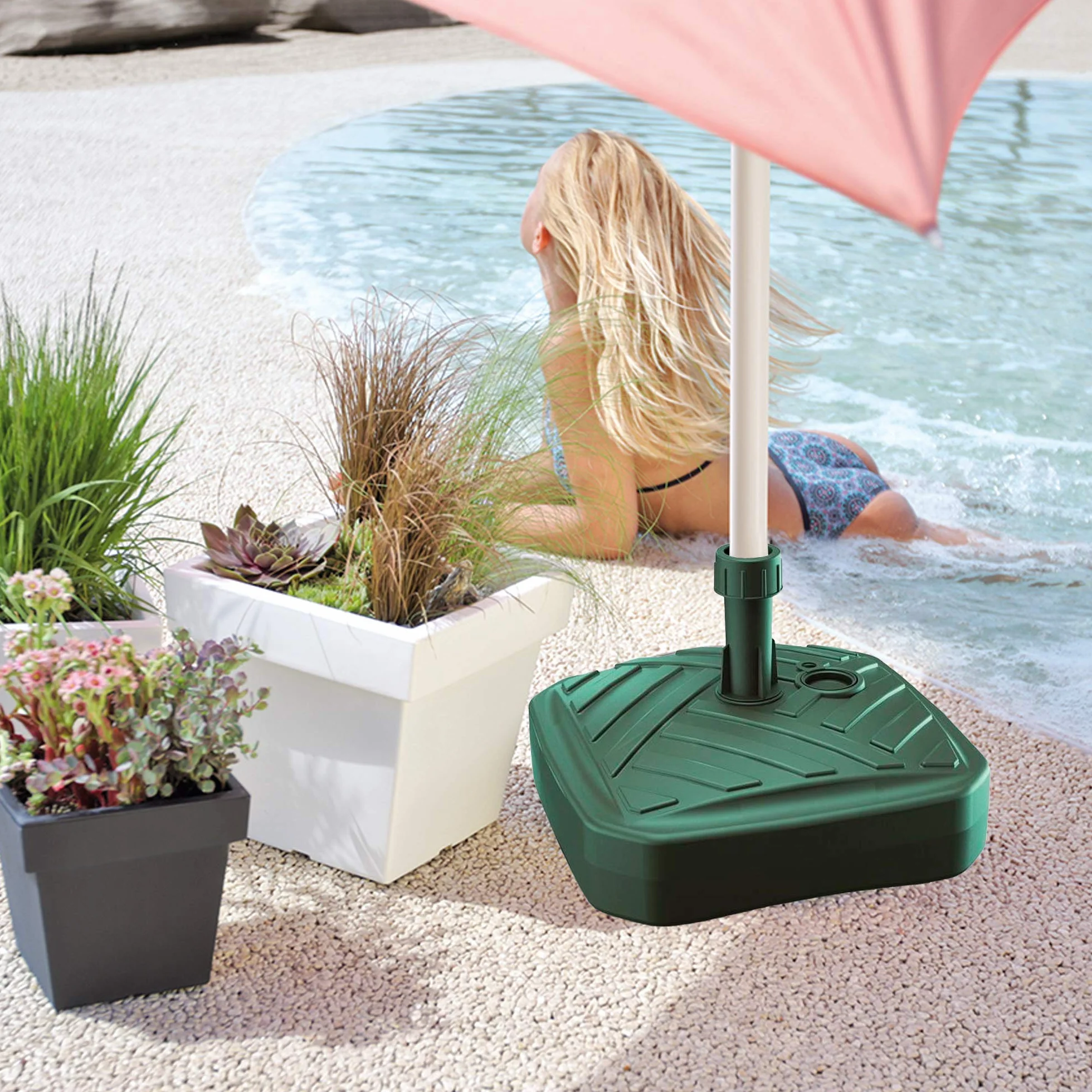 Kwadratowa podstawa parasola z polietylenu w paski 39 x 39 x 13 cm w kolorze zielonym