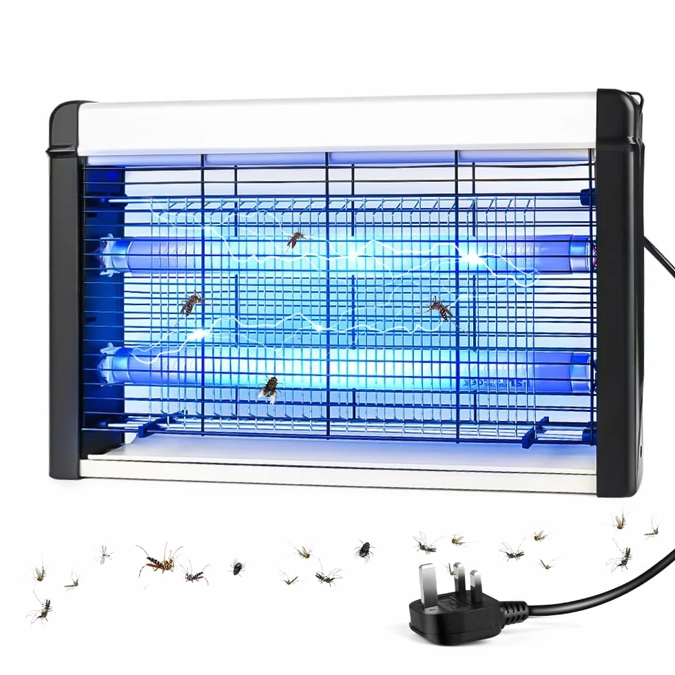 Elektryczna pułapka na owady, moc 3500 V i 20 W, UV, elektryczna pułapka na muchy, lampa na komary z tacą nadającą się do prania i łańcuchem do zawieszania, nadaje się do sypialni, salonu, jadalni