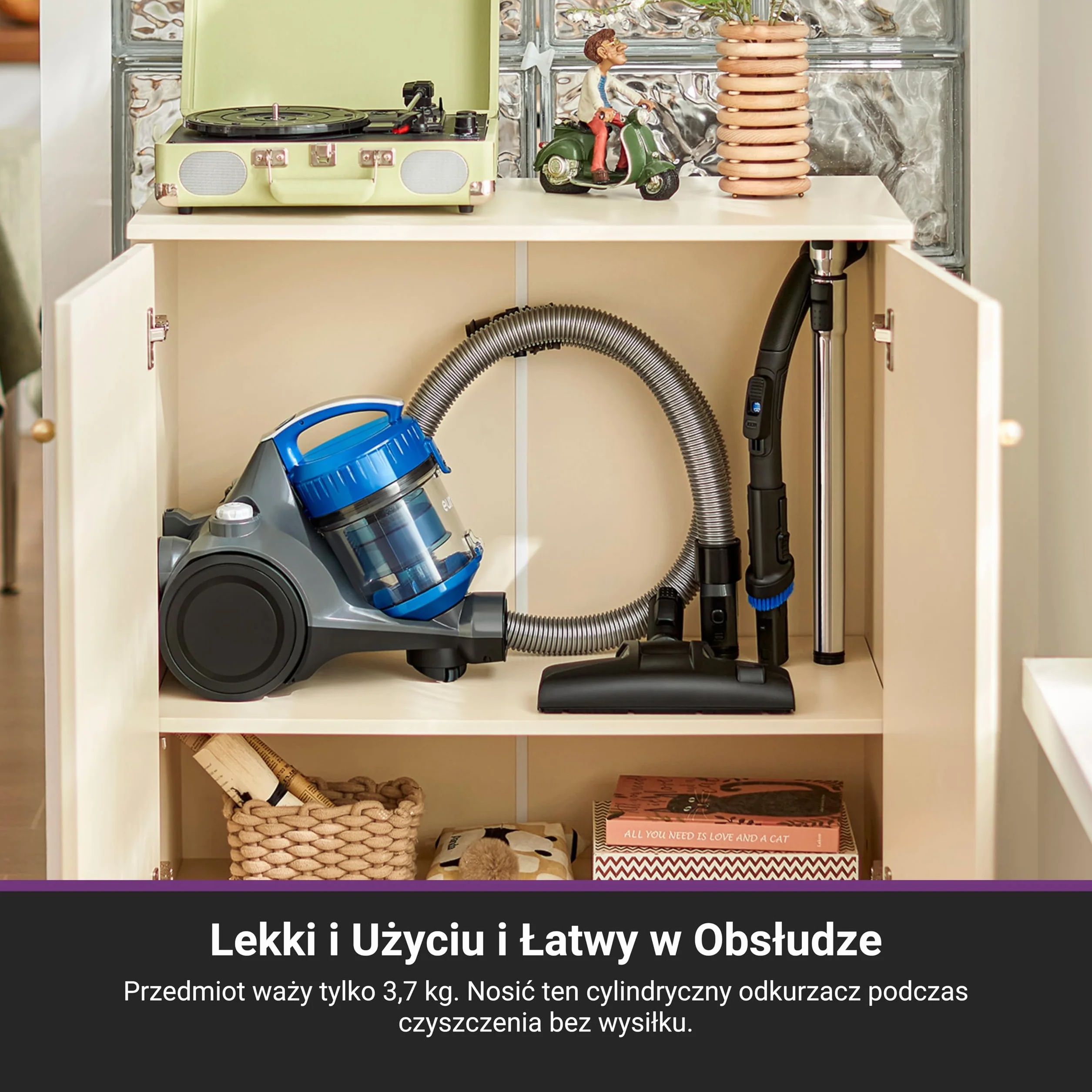 Eureka WhirlWind odkurzacz bezworkowy mocny, kompaktowy i lekki, do podłóg twardych i dywanów, filtr HEPA, promień działania 8 m, 700 W, 1,5 l, niebieski