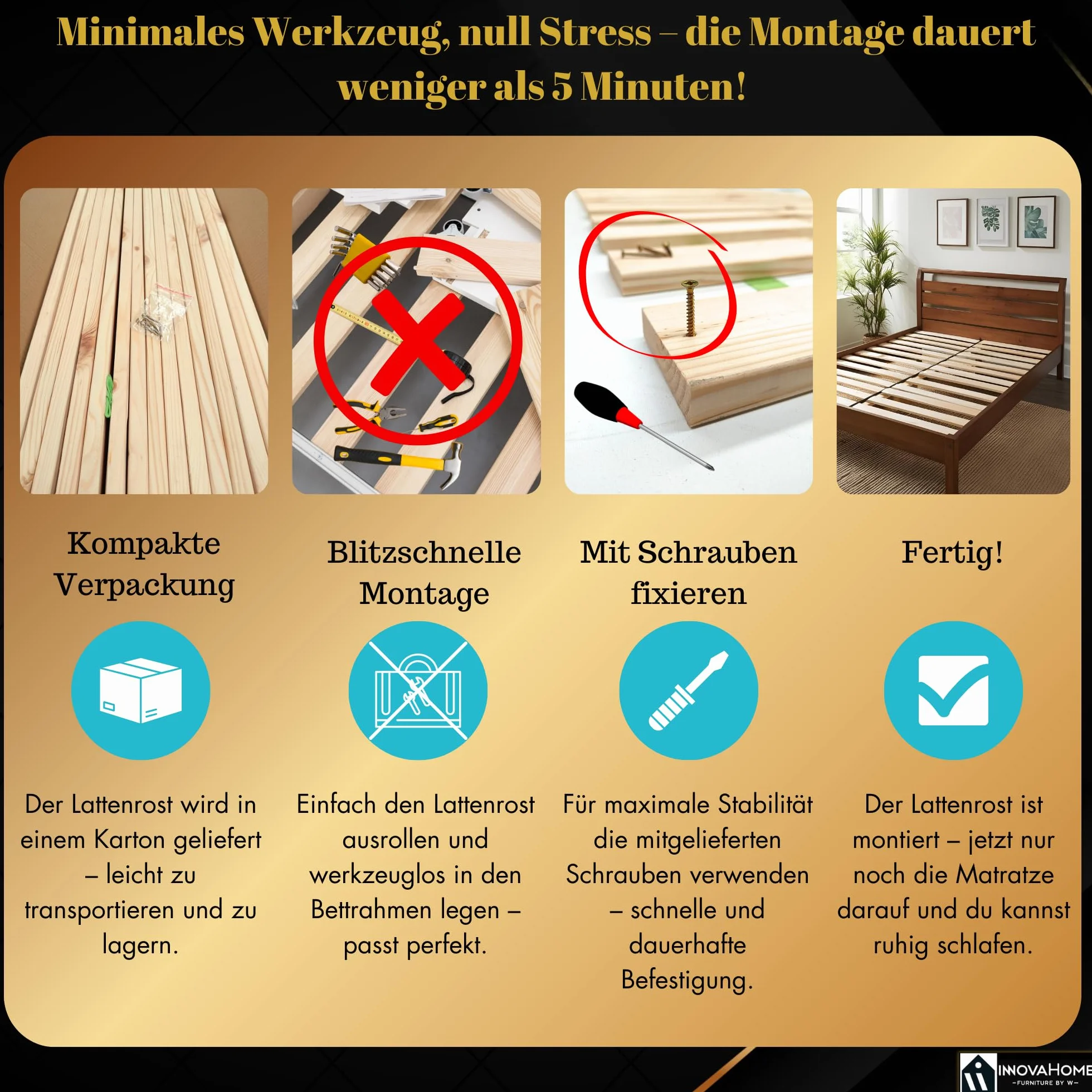 Rolowany Stelaż Listwowy 90x200 cm – 15 Listew z Litego Drewna Sosnowego, Stelaż do Łóżka o Nośności do 140 kg, Wytrzymały i Łatwy w Montażu, Wkręty w Zestawie