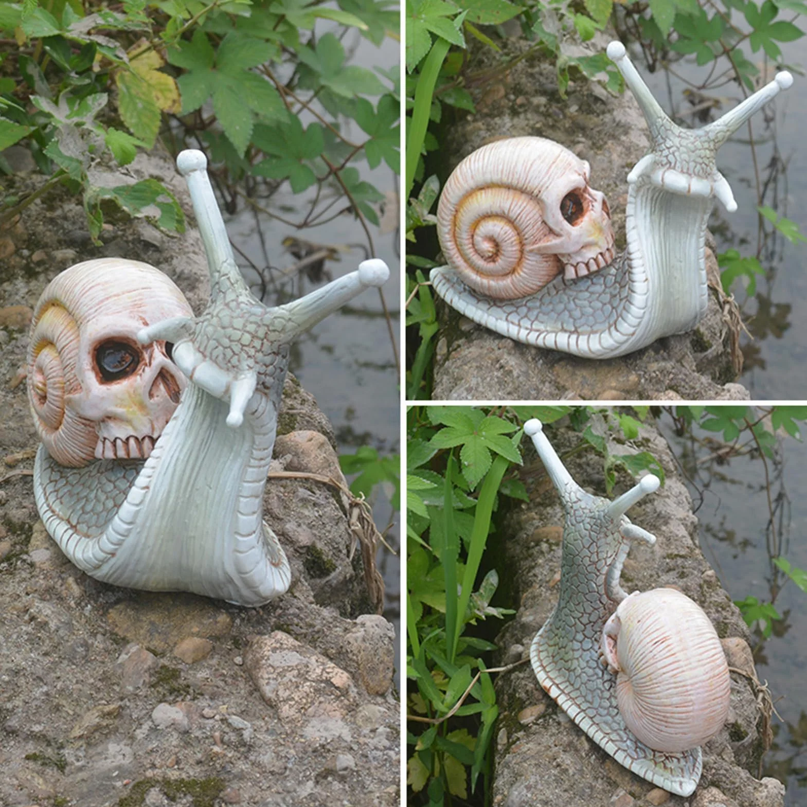 Czaszka, ślimak, statuetka na Halloween, ornamenty ogrodowe, czaszka, rzeźba, gotycka, kreatywna żywica, rzemiosło, figurka dekoracyjna, ślimak na Halloween, czaszka, statuetka ślimaka (jasnobrązowa)
