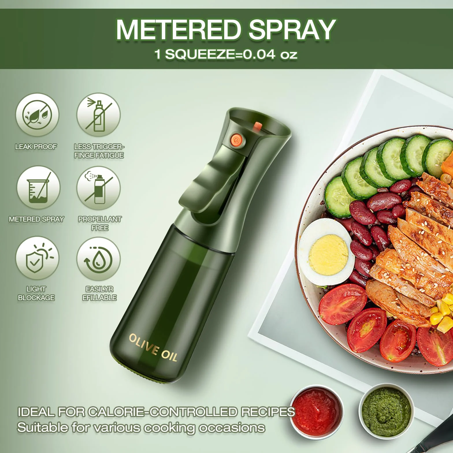 Szklana Butelka z Atomizerem do Oliwy i Oleju – Spray do Gotowania z Kontrolą Porcji, Do Kuchni (Zielony, 200ml)