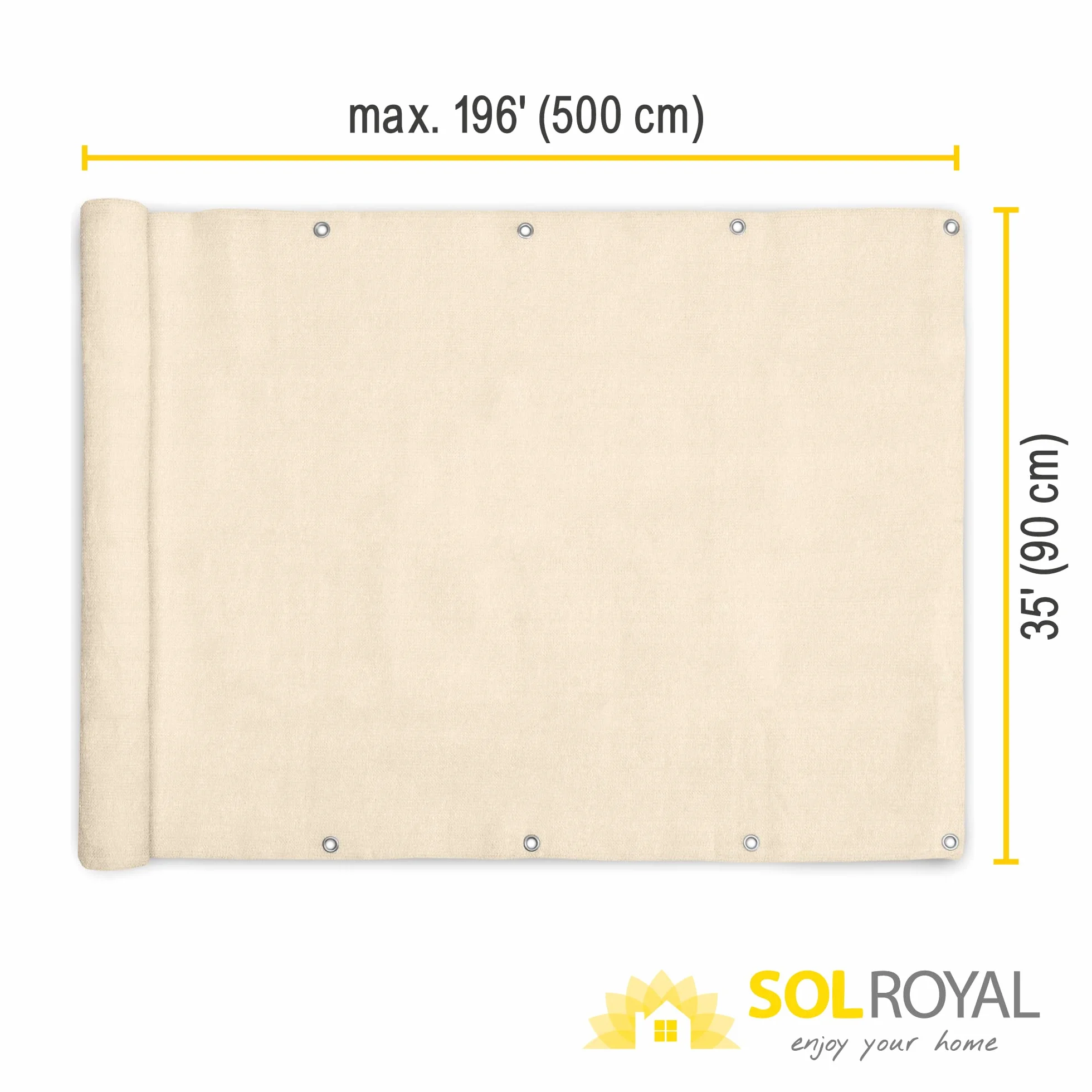 Parawan na balkon taras Sol Royal 90x500 cm SolVision HB2 Ochrona przed słońcem wiatrem UV Kremowa mata balkonowa z oczkami i linką