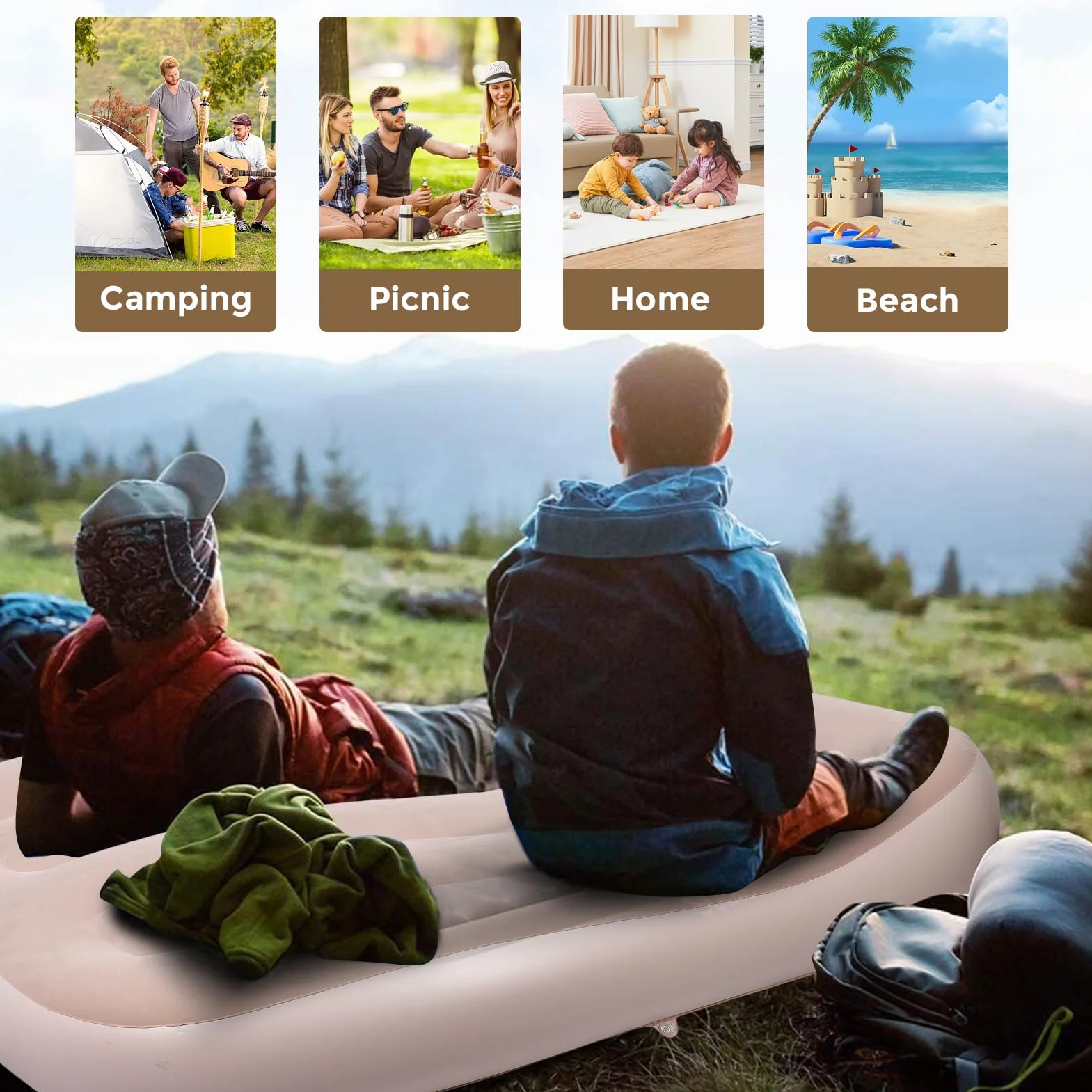 Sofa Powietrzna, Nadmuchiwany Leżak Plażowy z PVC, Flokowana Powierzchnia, Przenośna, Dmuchana Sofa, Automatyczna Inflacja, Pojedyncza Sofa Kempingowa z wbudowaną pompą do Użytku