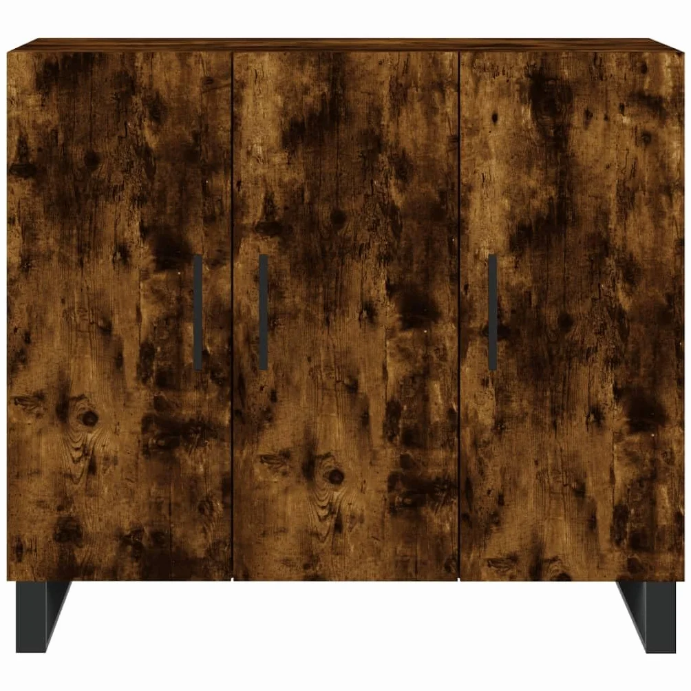 Générique Nowoczesny bufet wędzony dąb 90x34x80 cm, Meble do salonu z drewna konstrukcyjnego z metalowymi nogami, duża przestrzeń do przechowywania i praktyczne drzwi