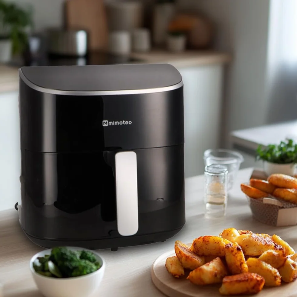 M mimotec Frytkownica na powietrze Serena Touch 7,6 l – bezolejowa frytkownica na powietrze, 2000 W, 8 menu, sterowanie dotykowe, regulowany minutnik 60 minut, 80-200 °C, redukcja tłuszczu, idealna do