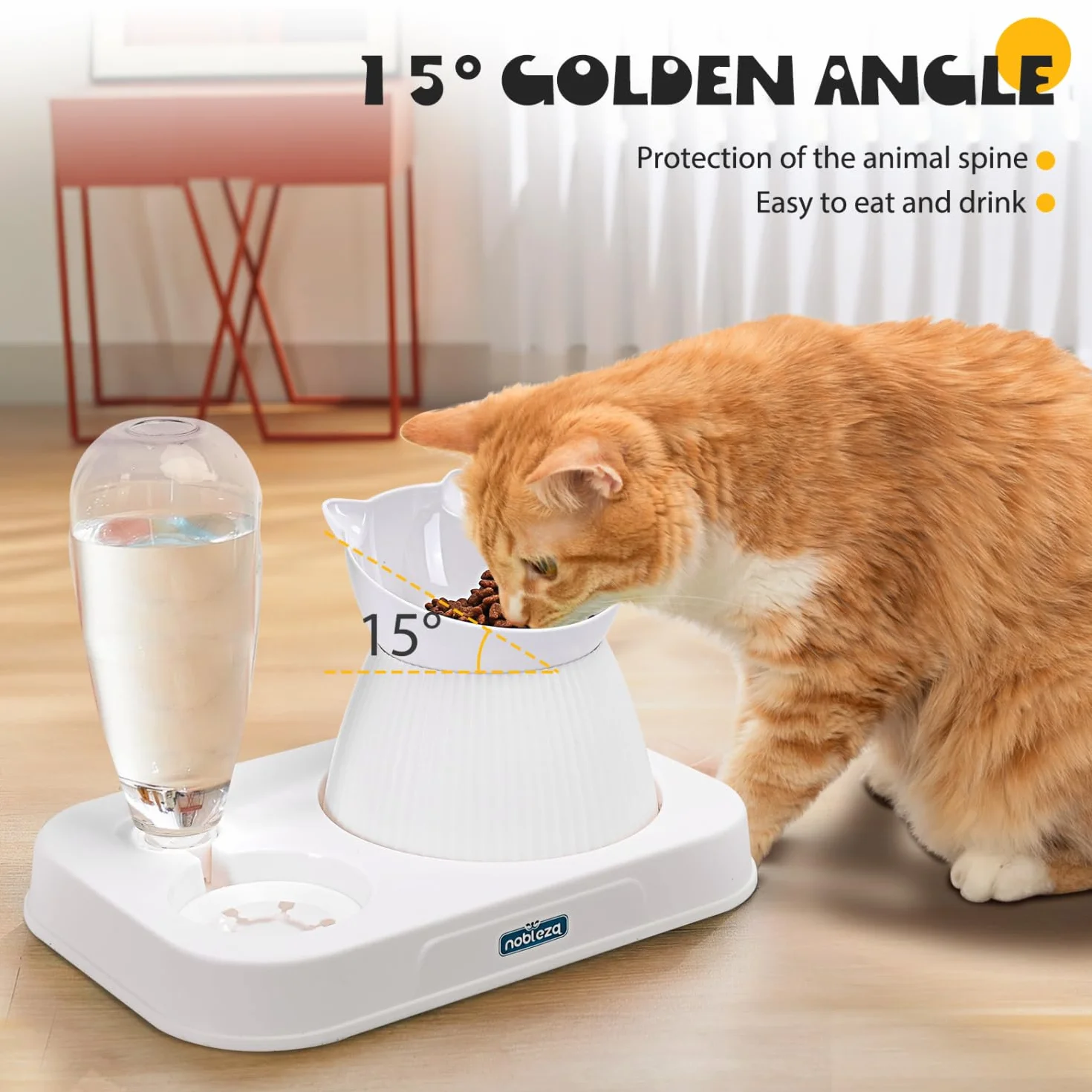Nobleza - Karmnik dla Kota 2 w 1, Automatyczny Poidełko, 500ml Dozownik Mała Miska dla Zwierząt, 15° Cats Raised, Miska na Wolną Karmę