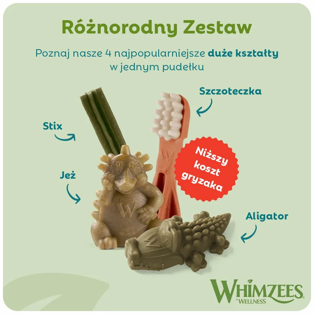 WHIMZEES Pudełko Różnorodności L 14 sztuk Gryzaki Dentystyczne dla Dużych Psów Naturalne Bezzbożowe