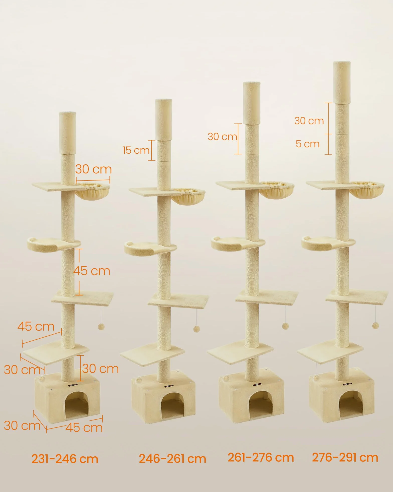 Feandrea Drapak dla kota XXL 231-291 cm regulacja wysokości pnie 11 cm beżowy