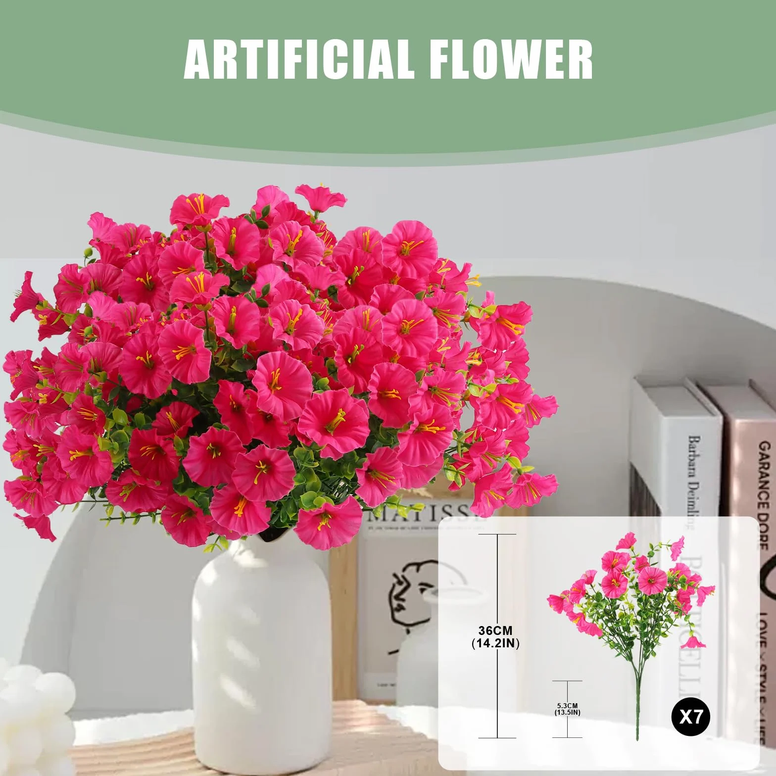 sztuczne kwiaty Petunia 7 pęczek Magenta 36 cm - sztuczne kwiaty jak prawdziwe, idealne na balkon, rośliny balkonowe do dekoracji na zewnątrz