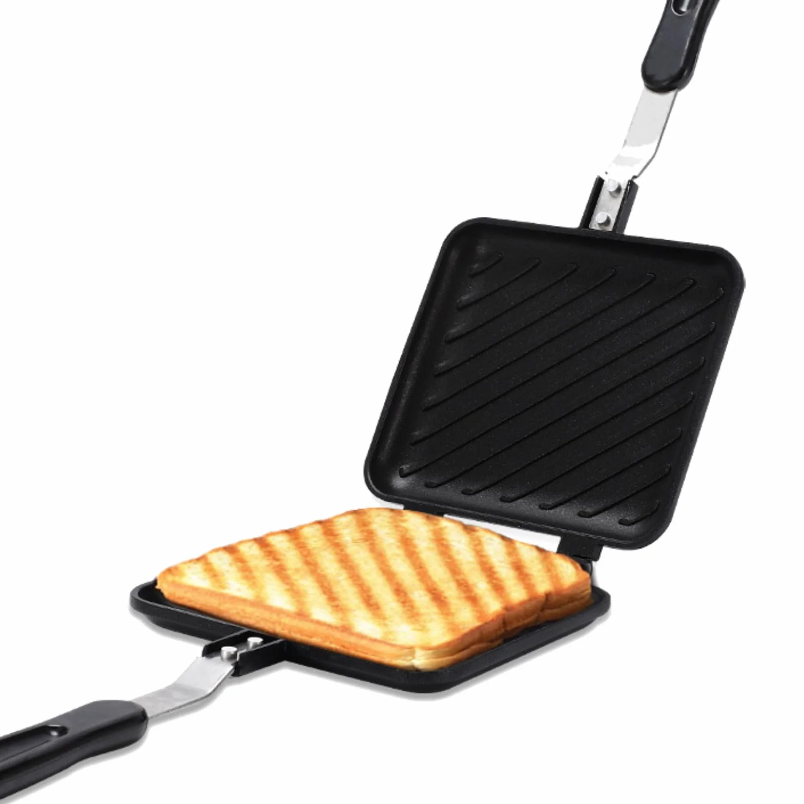 Opiekacz do Kanapek śniadaniowych, Nieprzywierający Toster do Kanapek Panini, Dwustronna Blacha do Pieczenia, Łatwy Uchwyt, Wzór Siatki, Idealny dla Kuchni, Picników i Innych Przypadków.