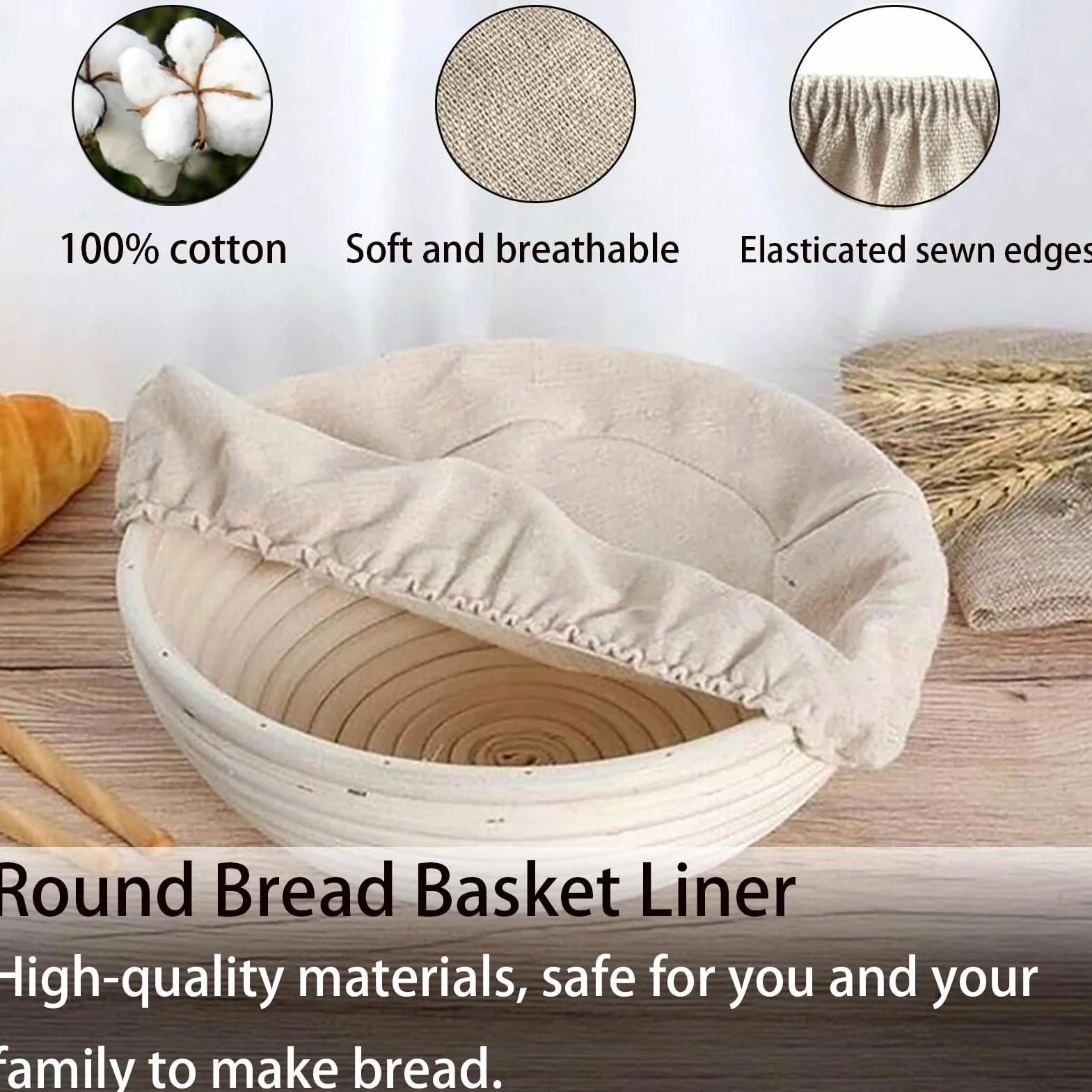Okrągły Kosz do Garowania 23 cm, Zestaw Koszyków do Garowania, Banneton, Naturalny Rattan, Szczotka, Nóż do Chleba, lniany Worek do chleba, Zestaw do Pieczenia Chleba, Pojemność 1 kg Ciasta