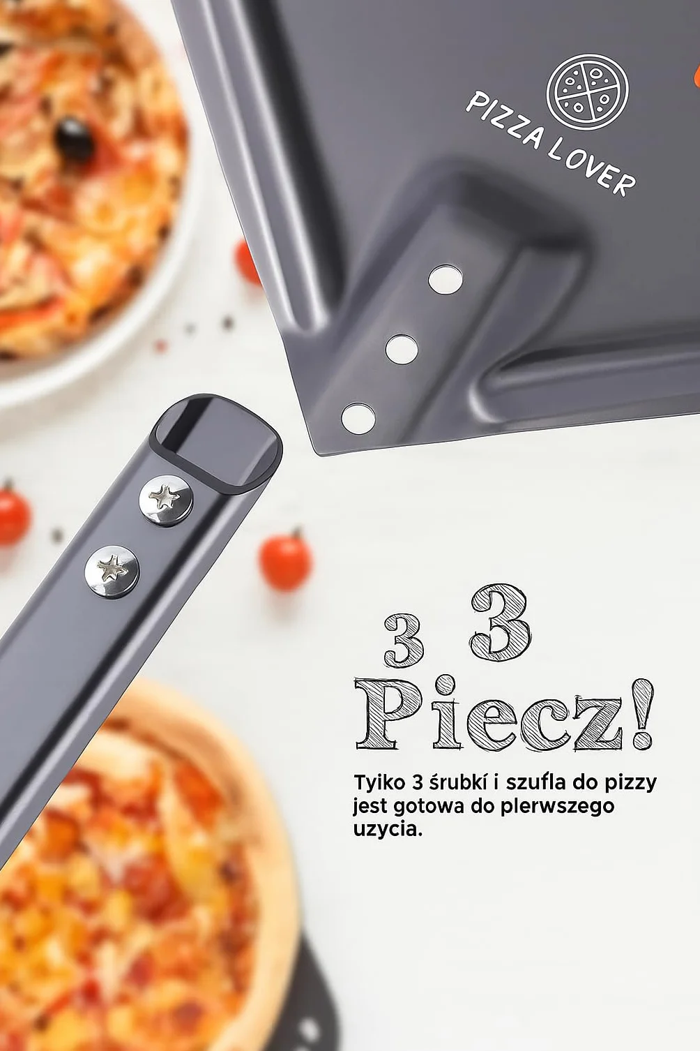 Pizza Lover Łopatka do pizzy premium perforowana łopatka do pizzy z twardego anodowanego aluminium z antypoślizgowym uchwytem 30 x 70 cm idealna do pieca do pizzy, grilla, kamienia do pizzy