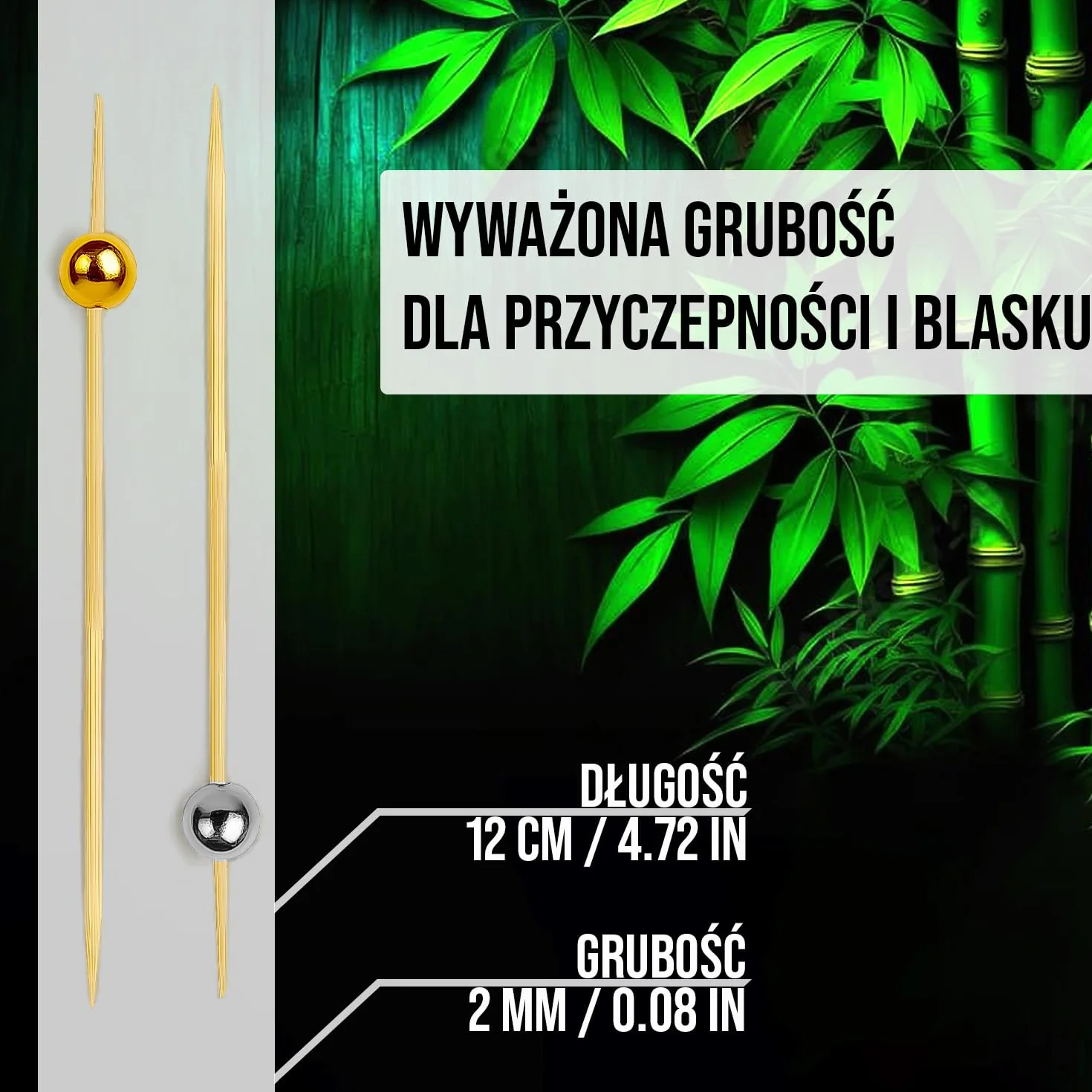 120 Sztuk Bambusowych Wykałaczek z Złotymi i Srebrnymi Perłami - 12 cm Kuliste Wykałaczki do Przekąsek i Napojów - Eleganckie Drewniane Wykałaczki na Deski, Imprezy i Wydarzenia - od Mobi Lock