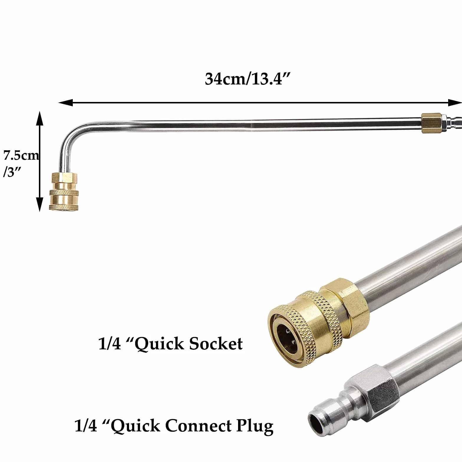 Przedłużacz lancy do myjki ciśnieniowej, 34 cm przedłużacz lancy z 5 dyszami natryskowymi Quick Connect, zakrzywione pręty 90°, szybkie połączenie 1/4 cala