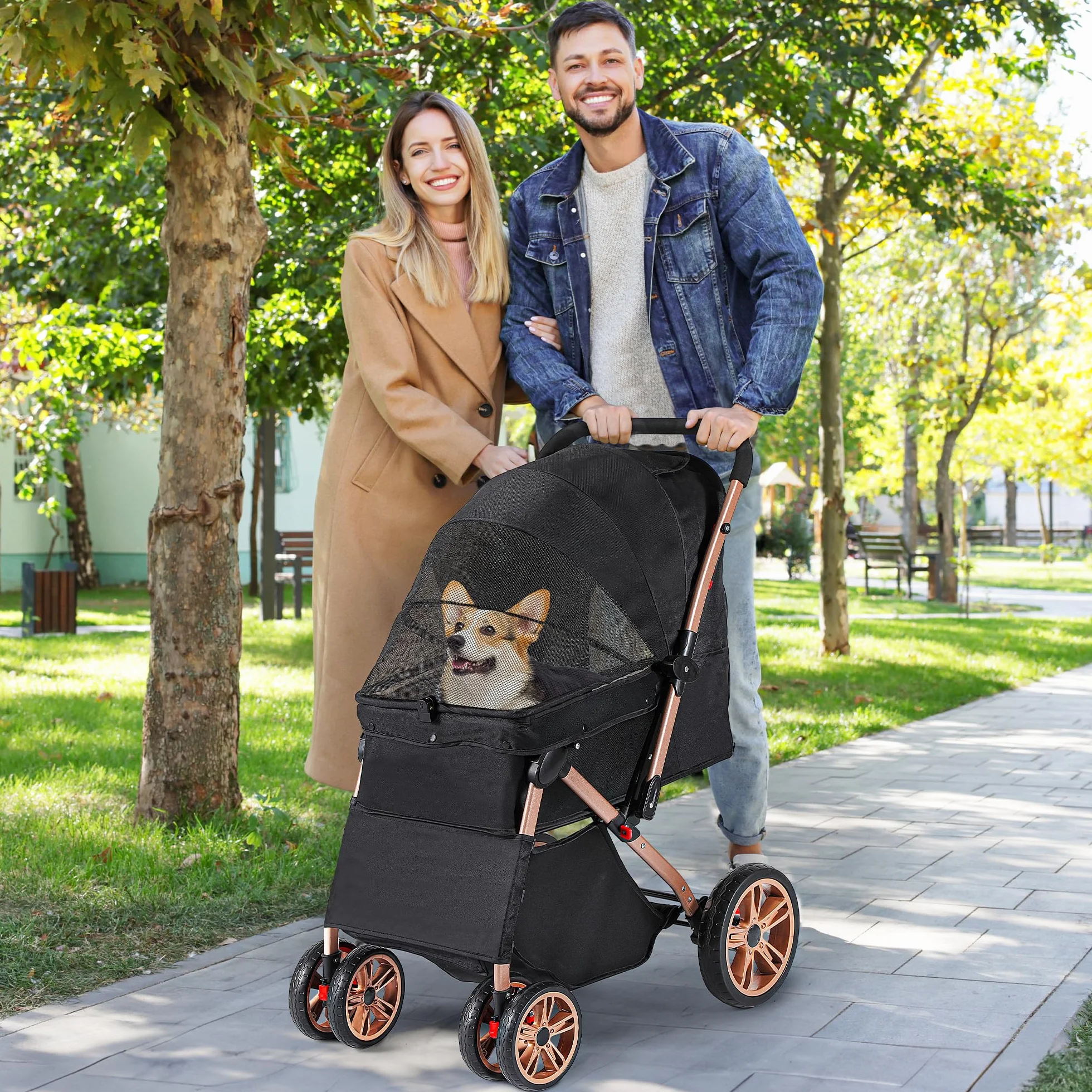 YITAHOME Składany wózek dla psa 20 kg, przenośny jogger dla zwierząt (czarny)