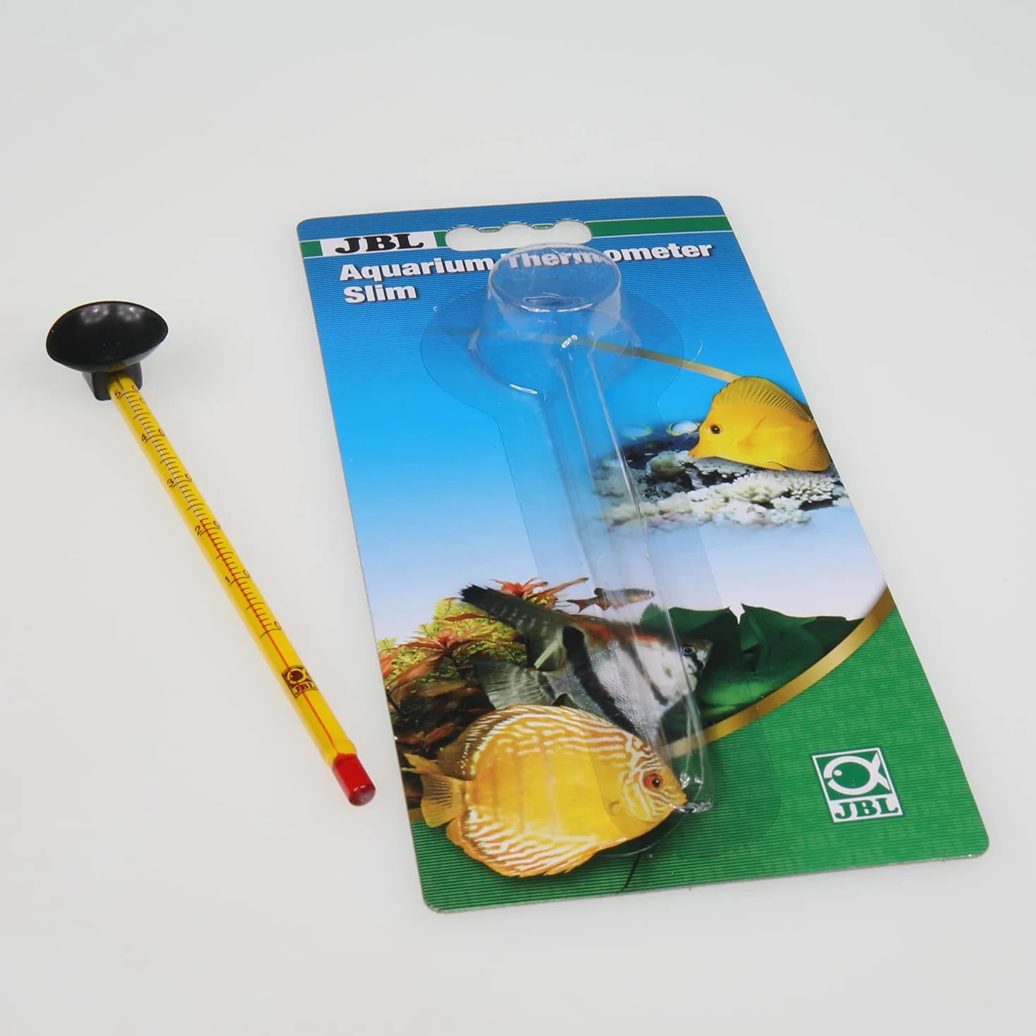 JBL Aquarium Thermometer Premium 6140700, precyzyjny termometr, cienki szklany uchwyt, uchwyt ssący w zestawie