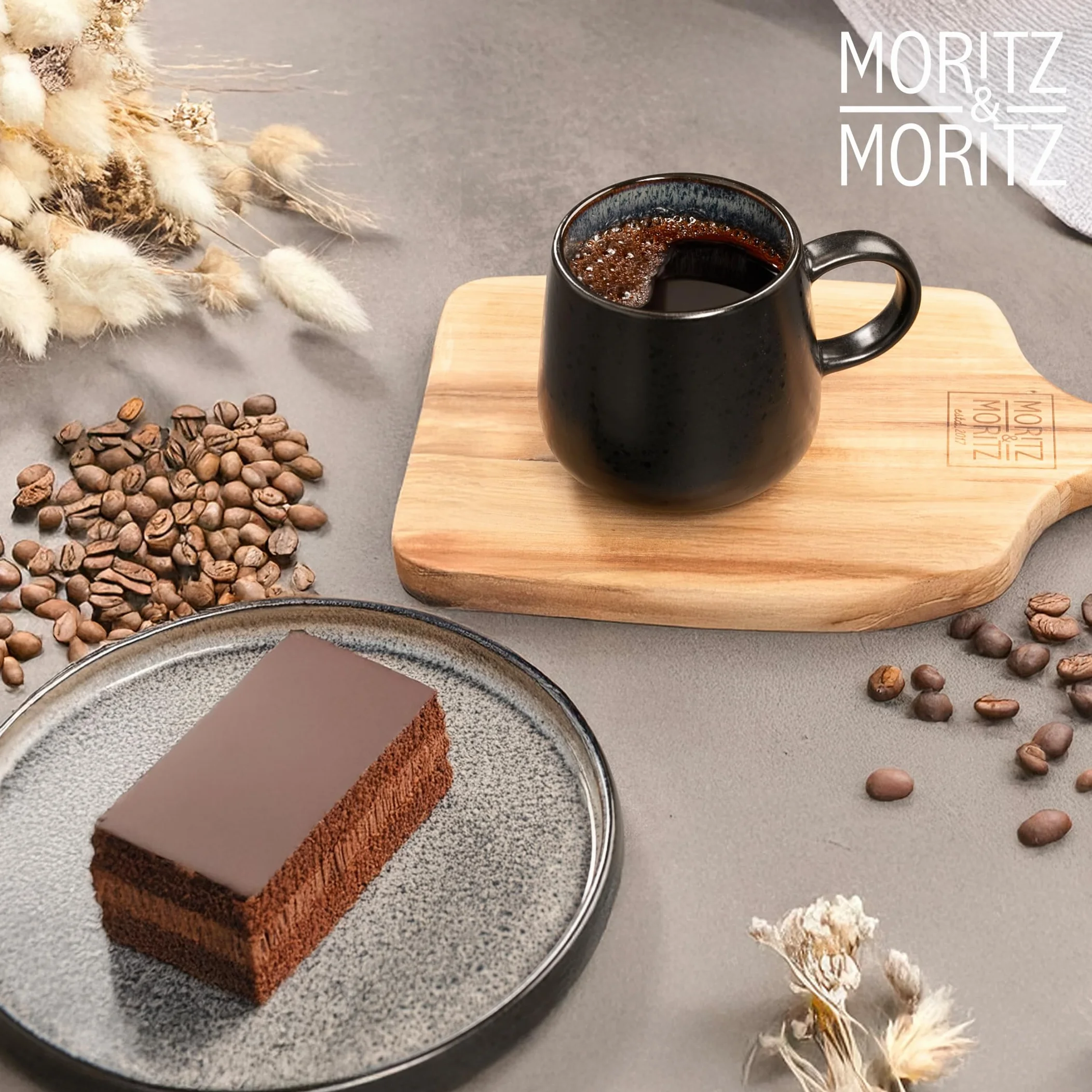 Moritz & Moritz SOLID zestaw 6 filiżanek czarno-szarych – zestaw kubków do kawy z wytrzymałej kamionki – pojemność 400 ml – nadają się do mycia w zmywarce i używania w kuchence mikrofalowej – idealne