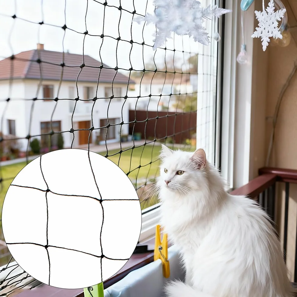 Siatka ochronna dla kota na balkon 3x4m czarna z liną mocującą