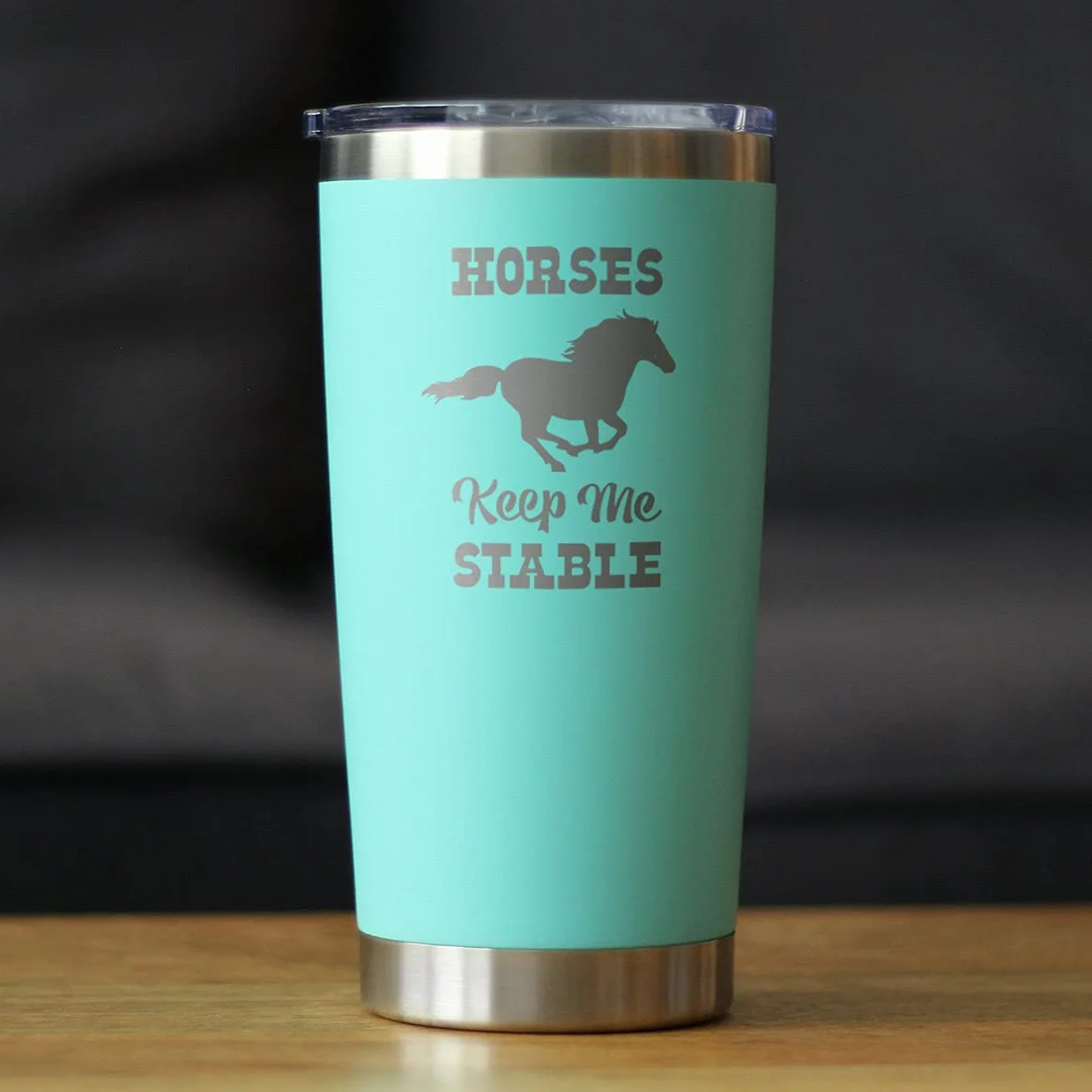Bevvee Horses Keep Me Stable - Izolowany kubek do kawy z przesuwaną pokrywką - Kubek izolowany ze stali nierdzewnej - Prezenty do kawy z motywem konia - Turkusowy