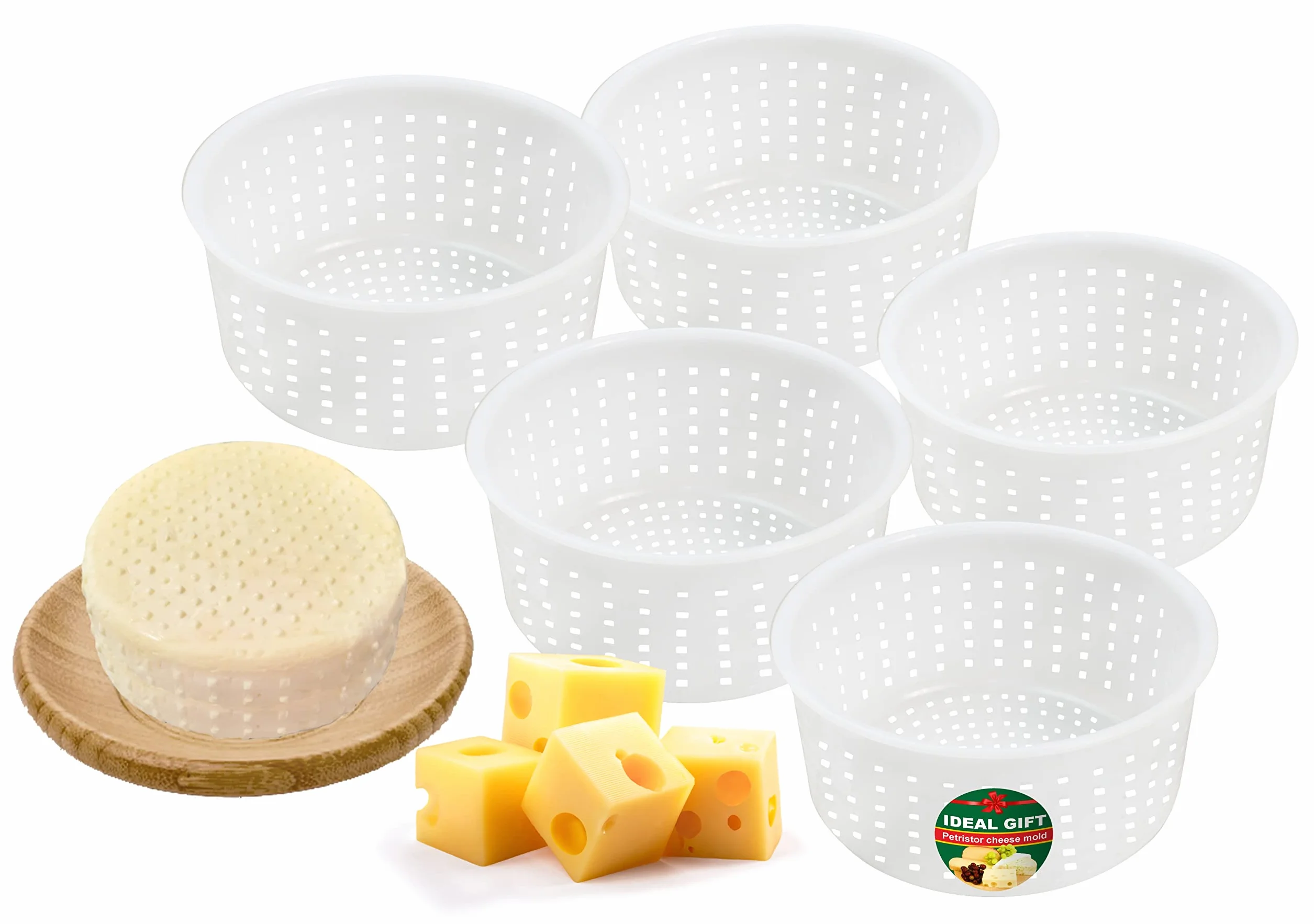 PetriStor – 5 foremek do sera miękkiego o pojemności 750 ml – Małe foremki serowarskie – Zestaw do domowej produkcji sera – Forma serka śmietankowego – Foremki świeżego sera domowej roboty