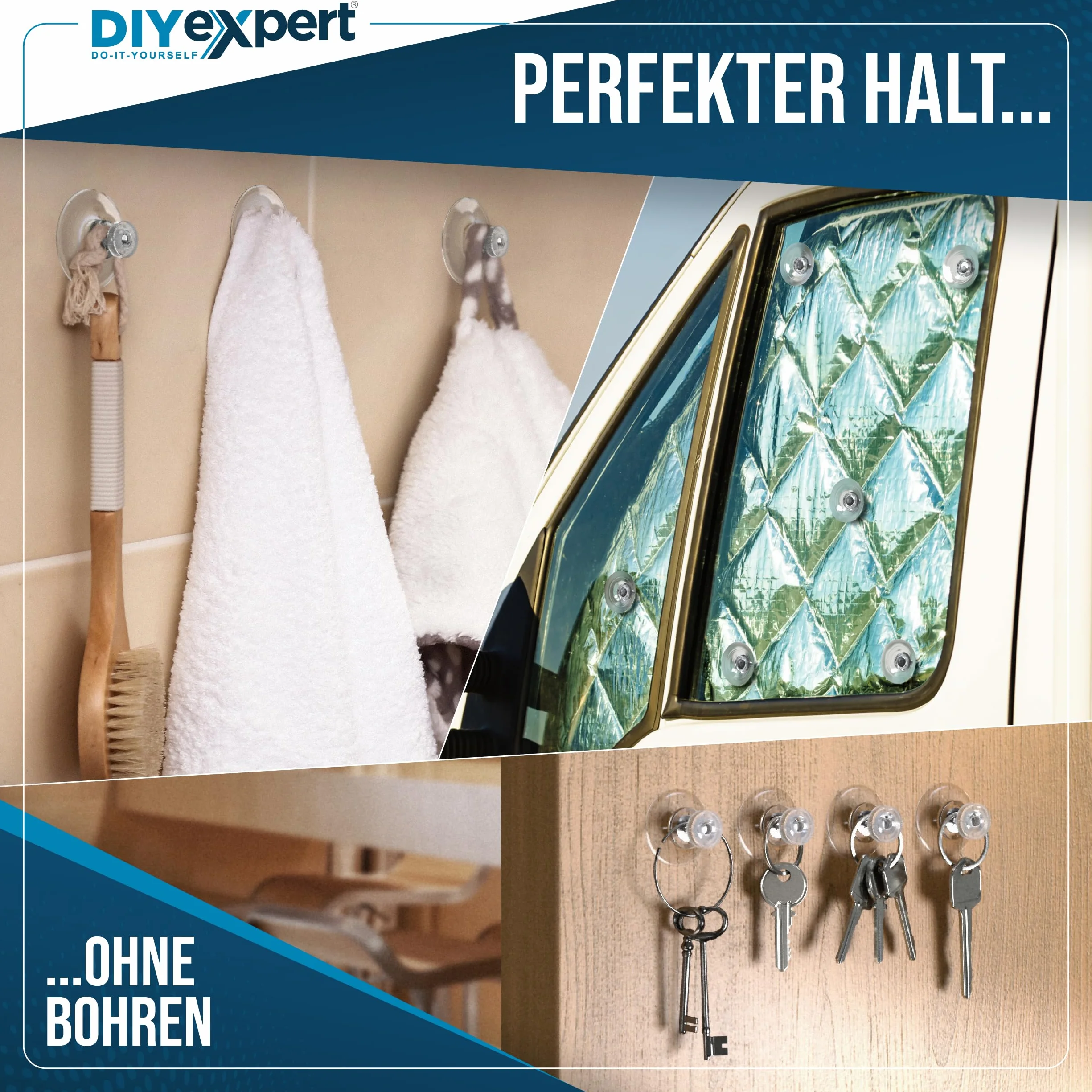 DIYexpert® 4 x przyssawka Ø 40 mm, z gwintem M4 x 10 mm, w zestawie nakrętki radełkowane przezroczyste - wyprodukowano w Niemczech