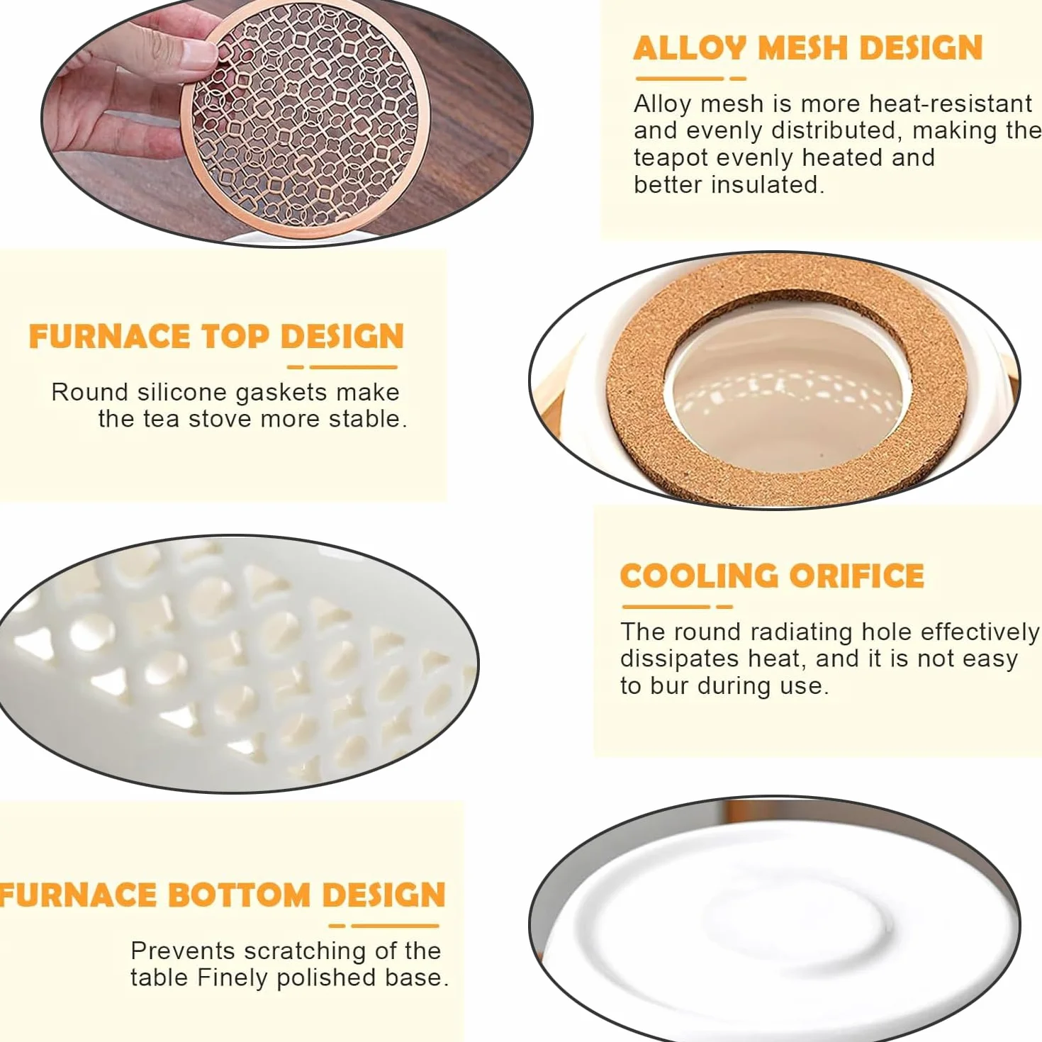Podgrzewacz do dzbanka do herbaty, ceramiczny podgrzewacz do herbaty, podgrzewacz herbaty, pusty design, ceramiczny podgrzewacz z matą korkową do utrzymania ciepła herbaty, kawy, mleka, biały