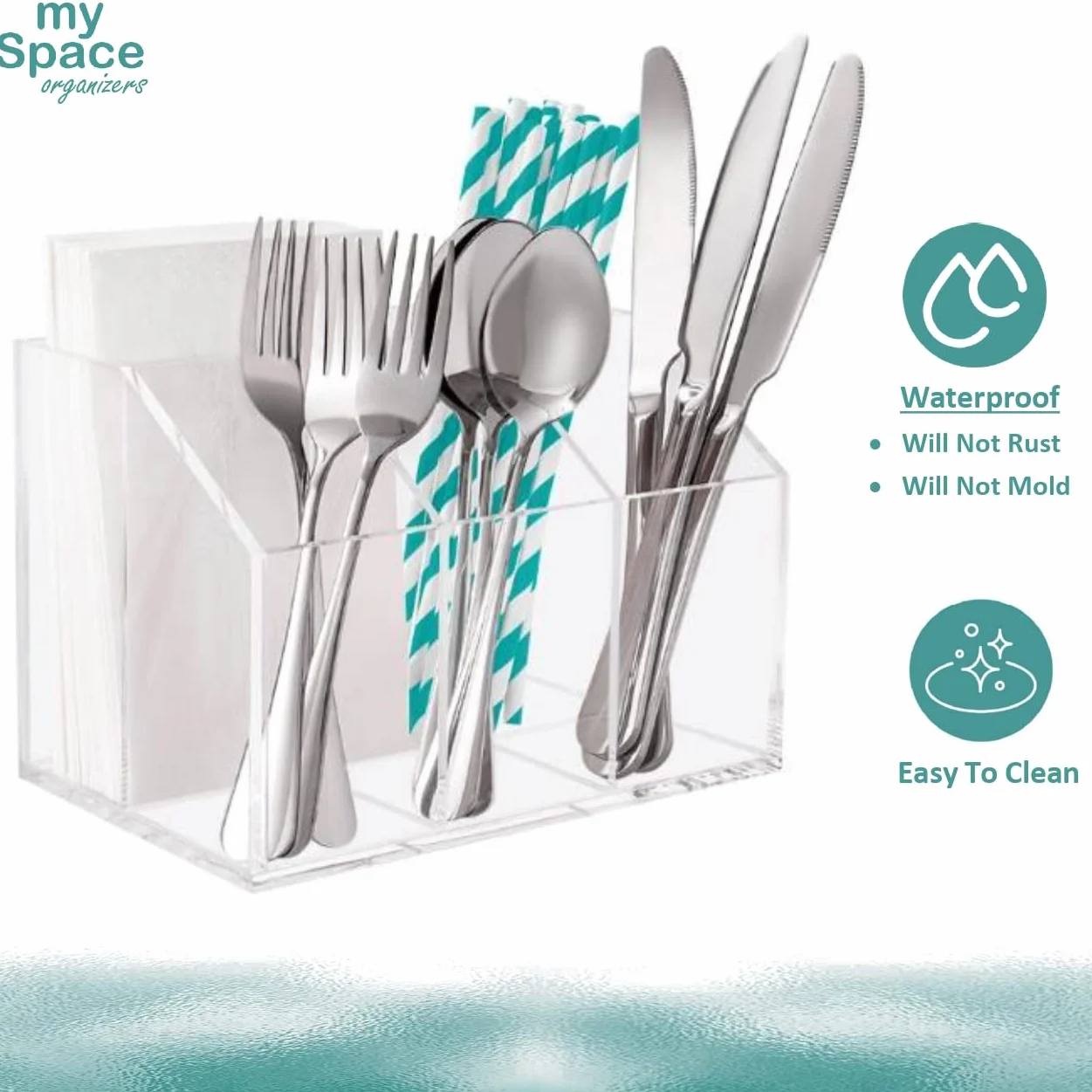 My Space Organizers Uchwyt na przybory sztućce pojemnik na sztućce blat organizer na serwetki sztućce łyżka widelec nóż plastikowy akryl