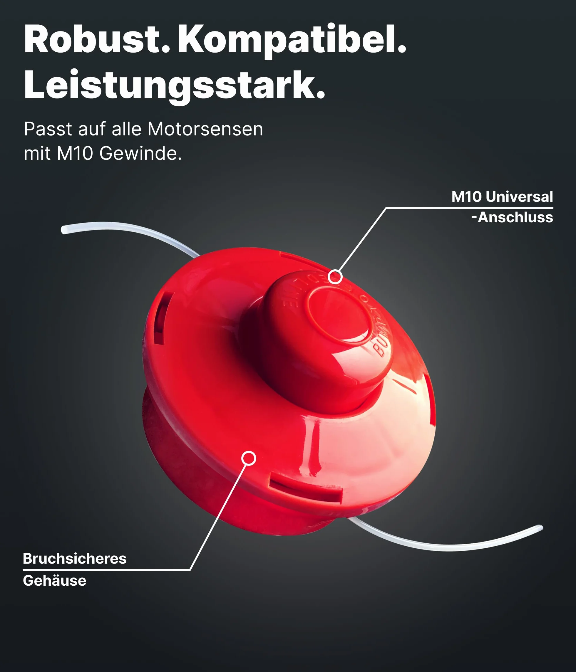 NEMAXX® FS2 Tap & Go głowica żyłkowa (głowica do podkaszarki) – system półautomatyczny podwójna żyłka – do kosy spalinowej – M10x1,25 lewy gwint – 2mm – średnica cięcia 380mm – Czerwony (1 sztuka)