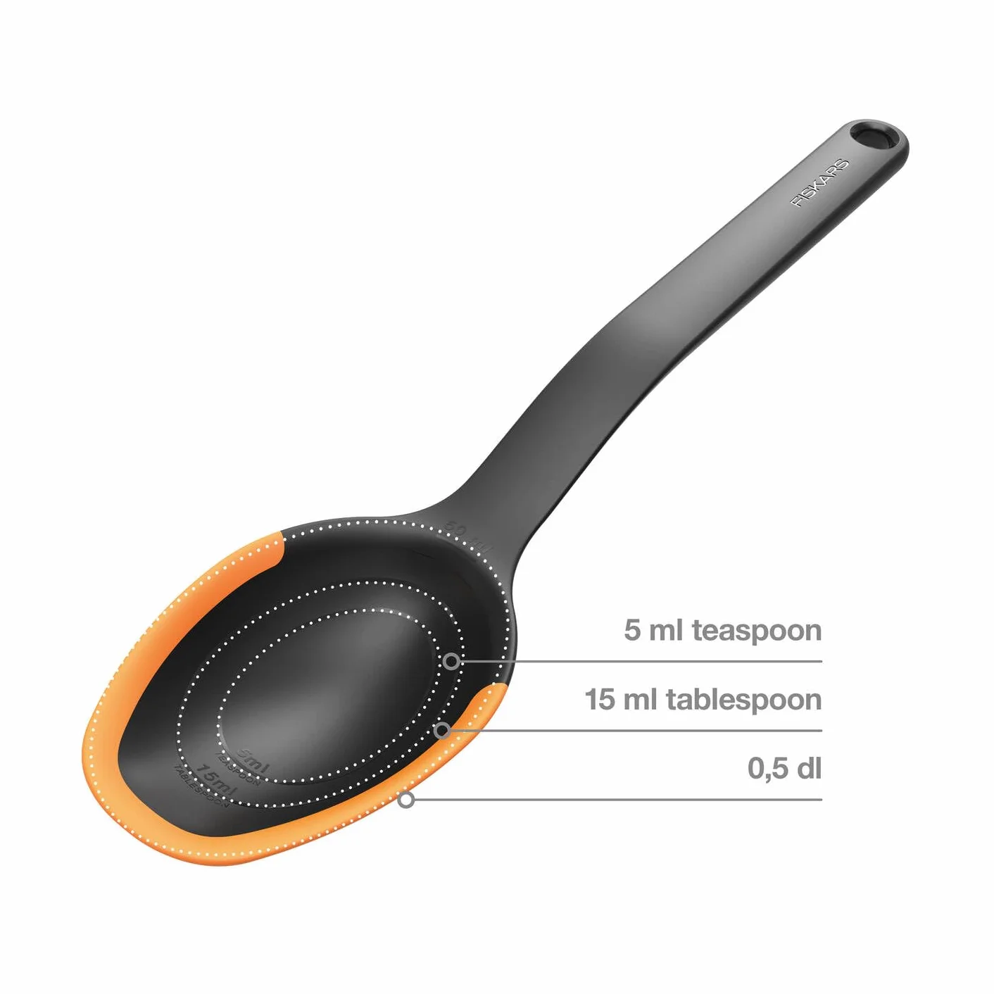 Fiskars Łyżka Functional Form, długość: 29 cm, materiał: tworzywo/silikon, kolor: czarny/pomarańczowy, 1027299