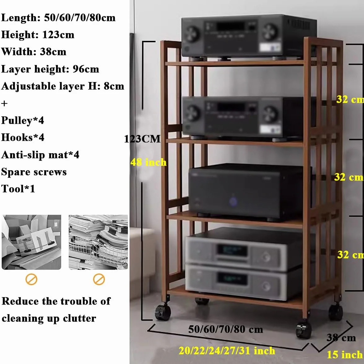 2/3/4/5-poziomowy stojak na nośniki AV – regulowany stojak audio do domu / biura – stojak do przechowywania płyt CD/odtwarzacza płyt CD – szafka odbiornika stereo – narożny stojak na telewizor