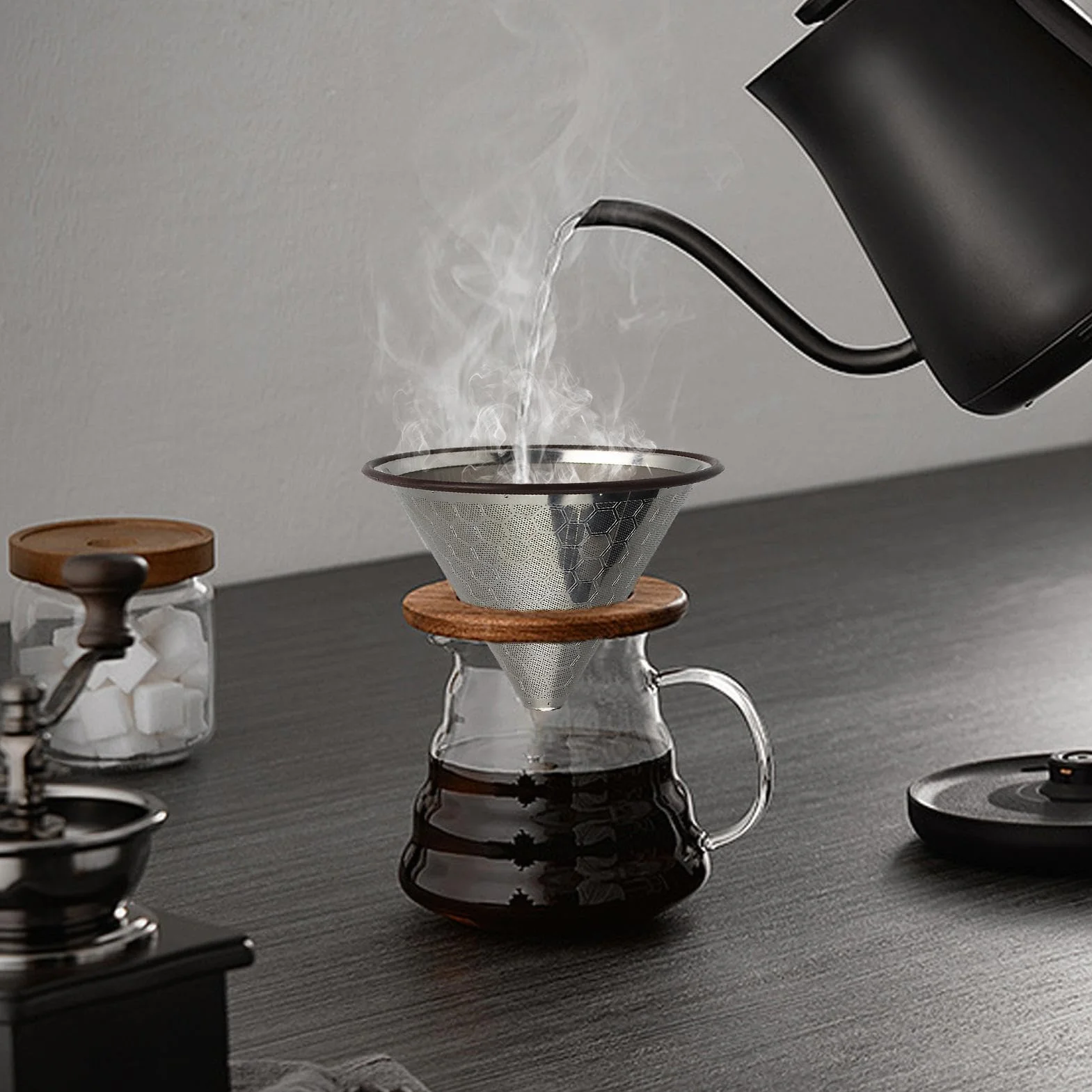 Drobne sito siatkowe, narzędzie sitkowe, Pour Over Coffee Filter, Stainless Steel Coffee Strainer Cone Coffee Filters Honeycomb Fine Mesh, Single Cup Coffee Maker, Paperless Coffee Drip Brew Tool