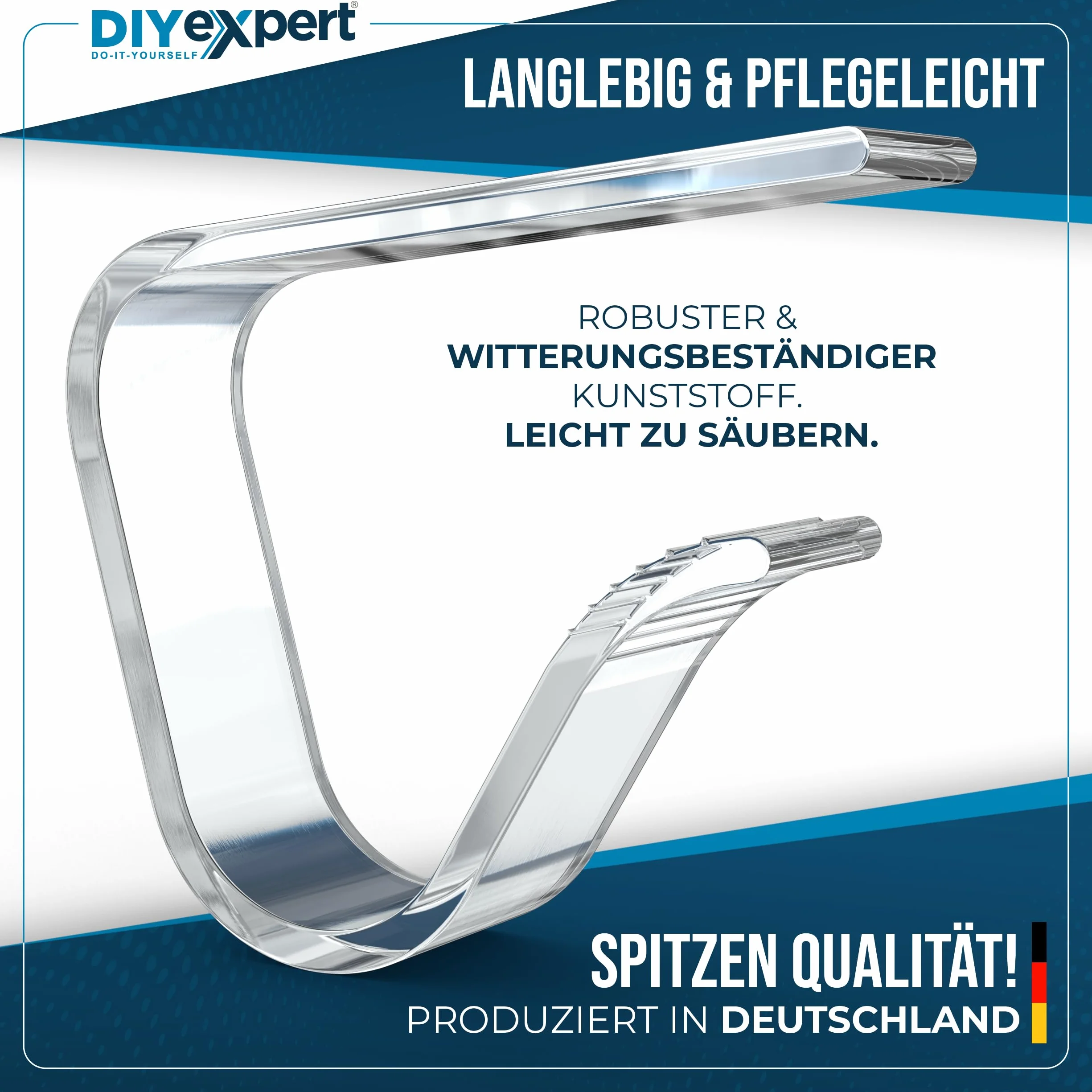 DIYexpert Przezroczyste klamerki do obrusu Made in Germany [do 45 mm] [8 sztuk] stabilne klamry do obrusów – odporne na warunki atmosferyczne i antypoślizgowe – klamry do stołu, do ogrodu, na balkon i