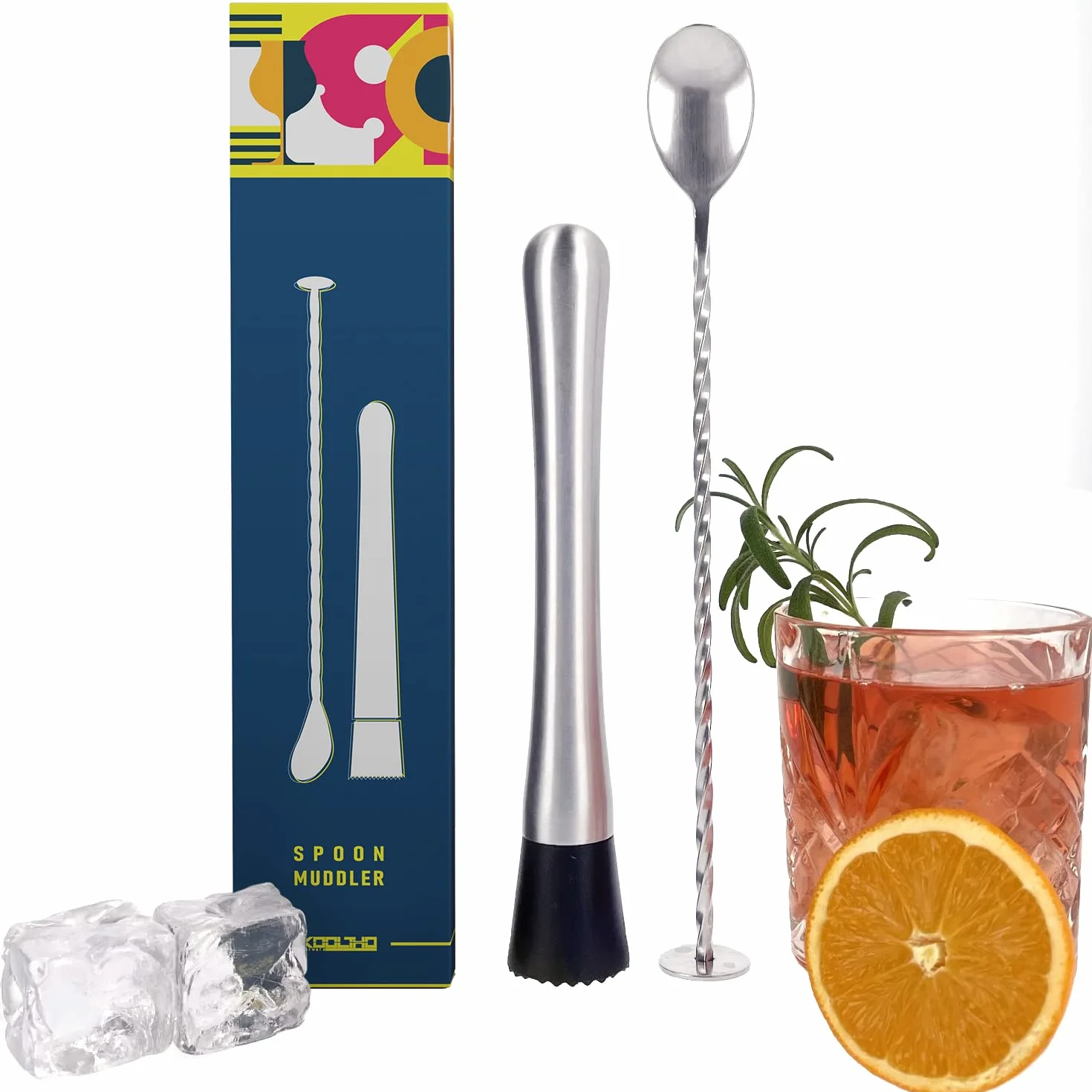 Zestaw łyżek barowych i koktajli, tłuczek ze stali nierdzewnej, z metalową łyżeczką, ubijak do Mojito i Caipirinha, podstawowy zestaw do przygotowywania napojów, barowy muddler & Spoon