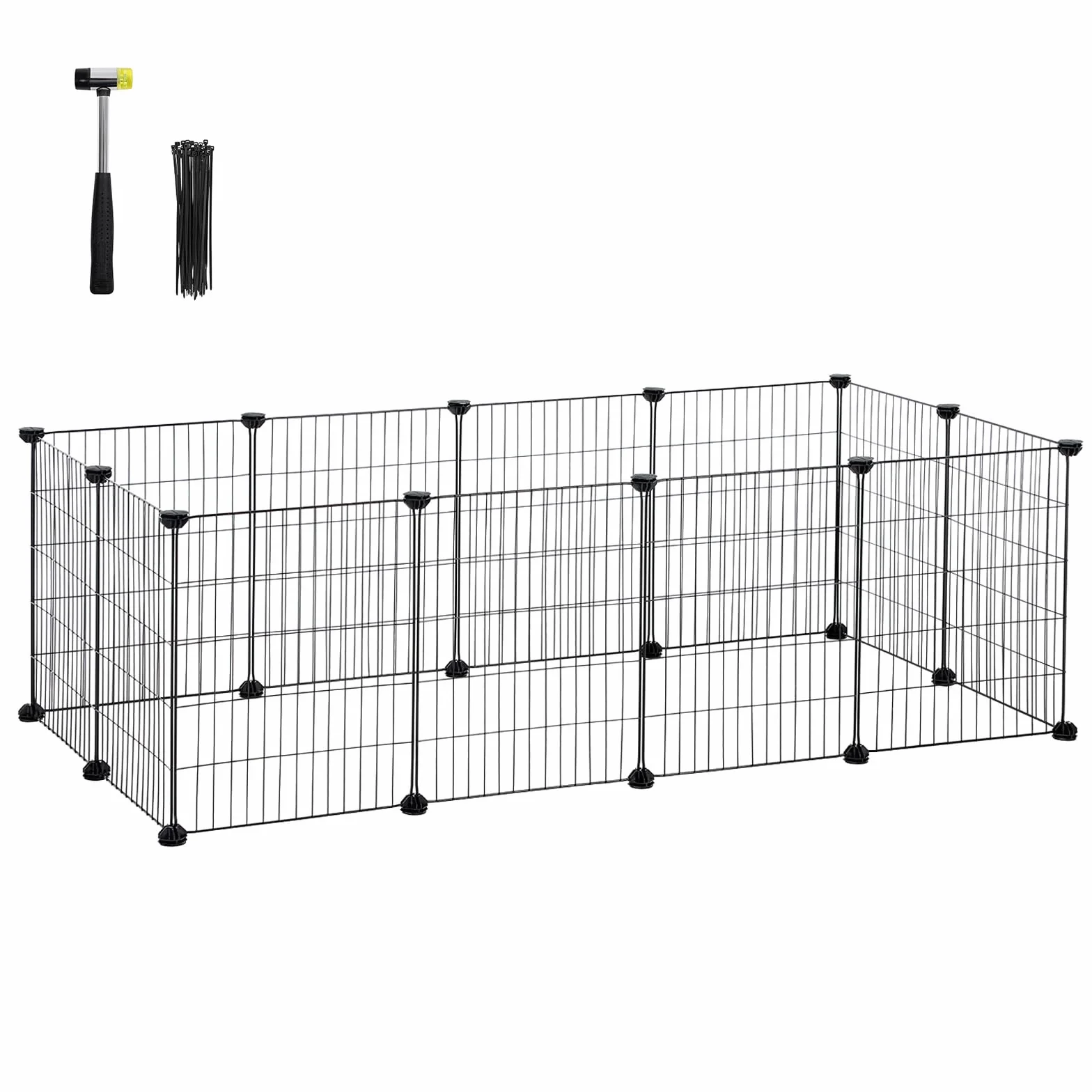 SONGMICS Wolny wybieg, obudowa dla małych zwierząt DIY, klatka dla małych zwierząt, wybieg dla szczeniąt, króliki, świnki morskie, siatka metalowa, czarny LPI01H