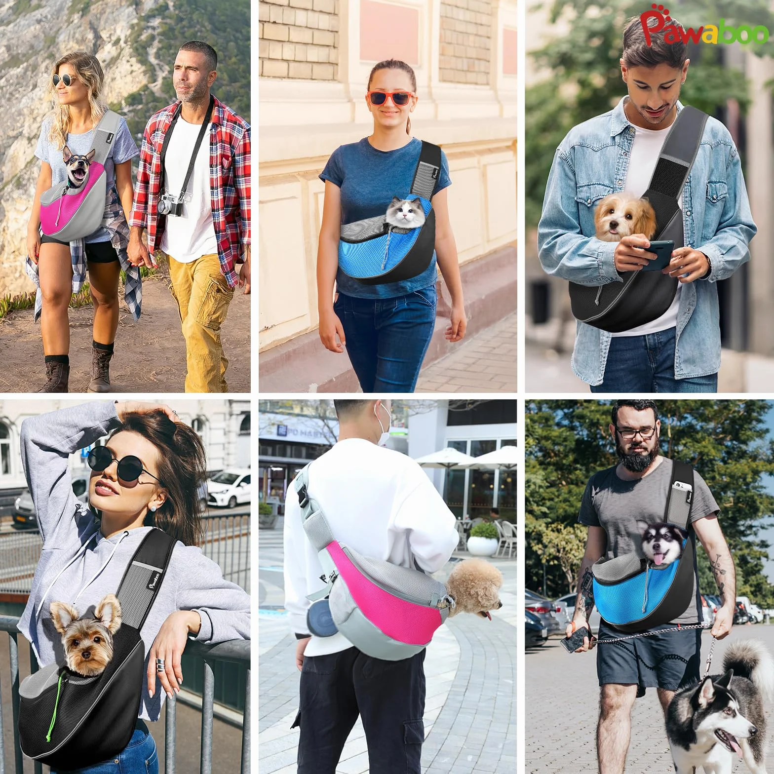 Pawaboo torba na psy, torba dla psa, regulowana torba na psa, torba na ramię dla zwierząt domowych, torba transportowa dla zwierząt domowych, torby na psy do noszenia i chusty do outdoorowych podróży