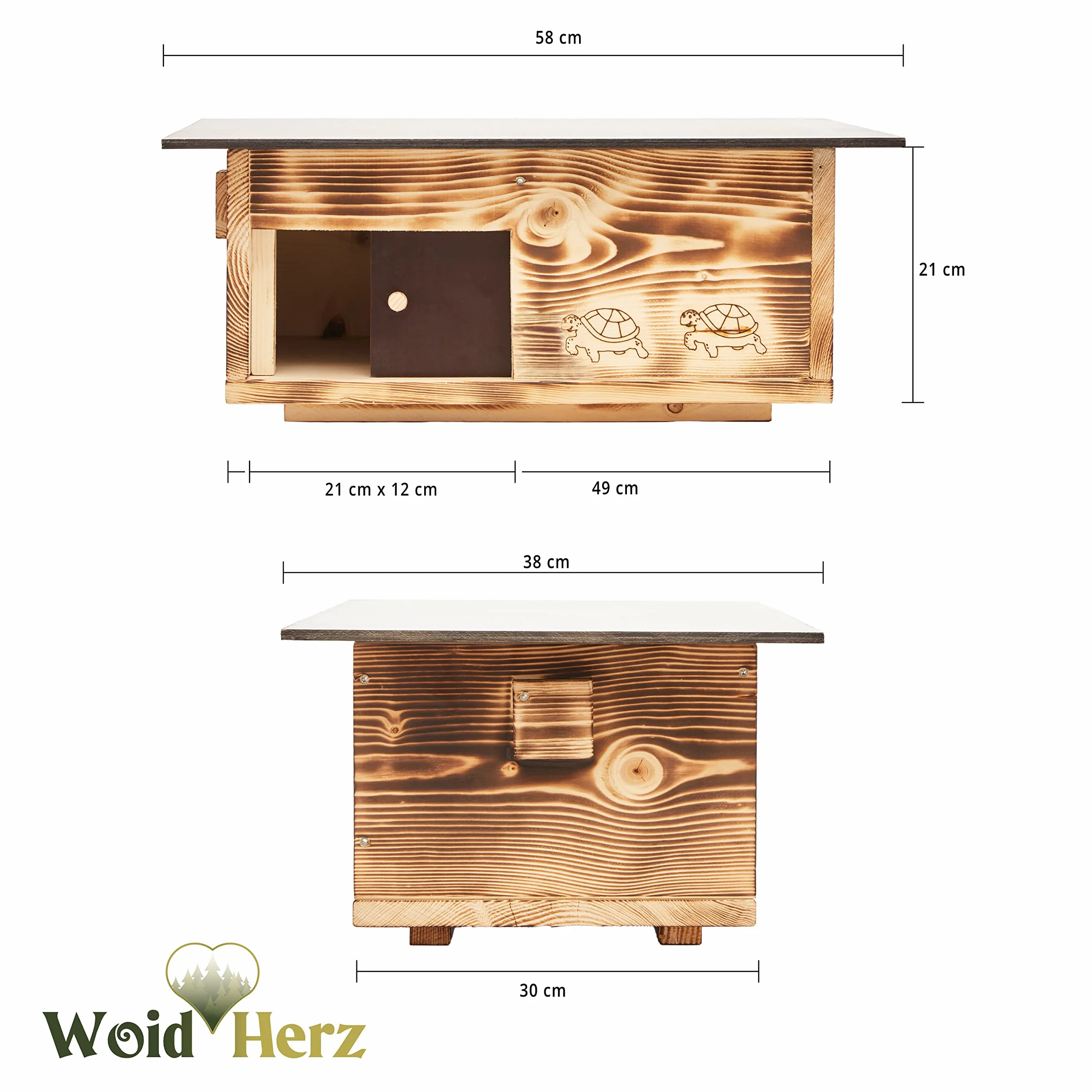 Wysokiej jakości domek dla żółwi z litego drewna 20 mm (SH4), odporny na warunki atmosferyczne, z dnem i drzwiami przesuwnymi, regulowana wentylacja, dla żółwi, wolnobiegowy