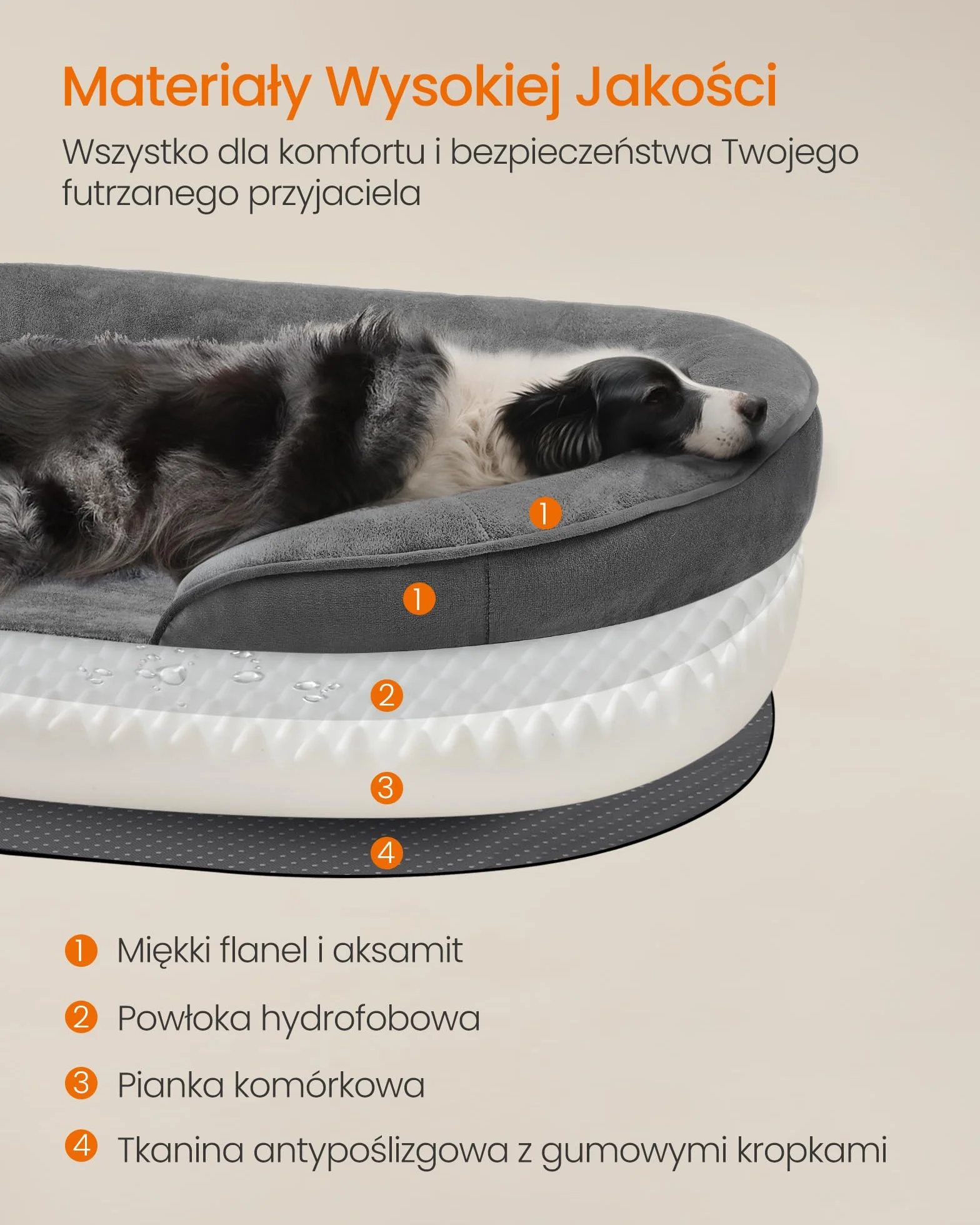 Feandrea legowisko ortopedyczne dla psa 91 x 68 x 18 cm wodoodporne łupkowo-szary