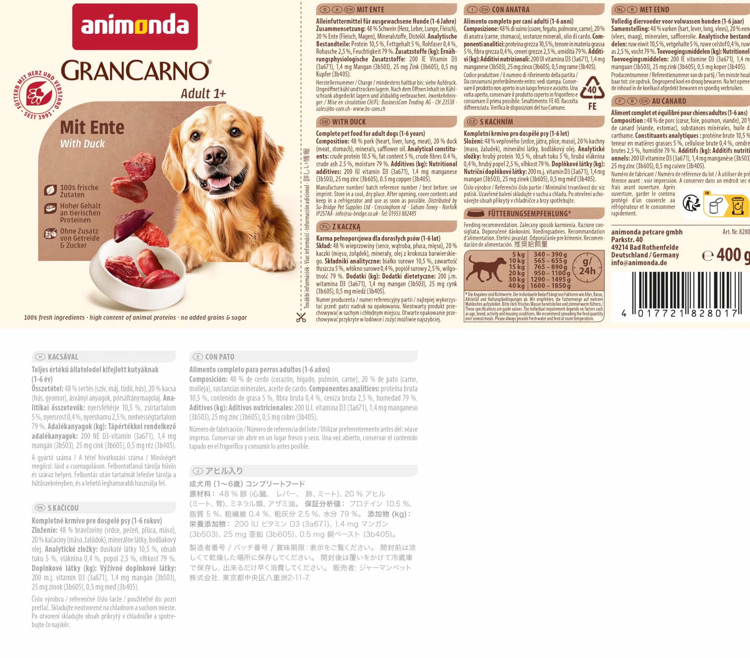 ANIMONDA PETFOOD Grancarno Kaczka Mokra karma dla psów, 6 x 400 g