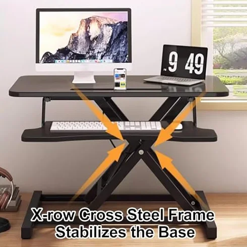 Biurko do pracy na stojąco z regulacją wysokości, ergonomiczne, stojące, z tacą na klawiaturę, stacja robocza na laptopa, do domowego biura