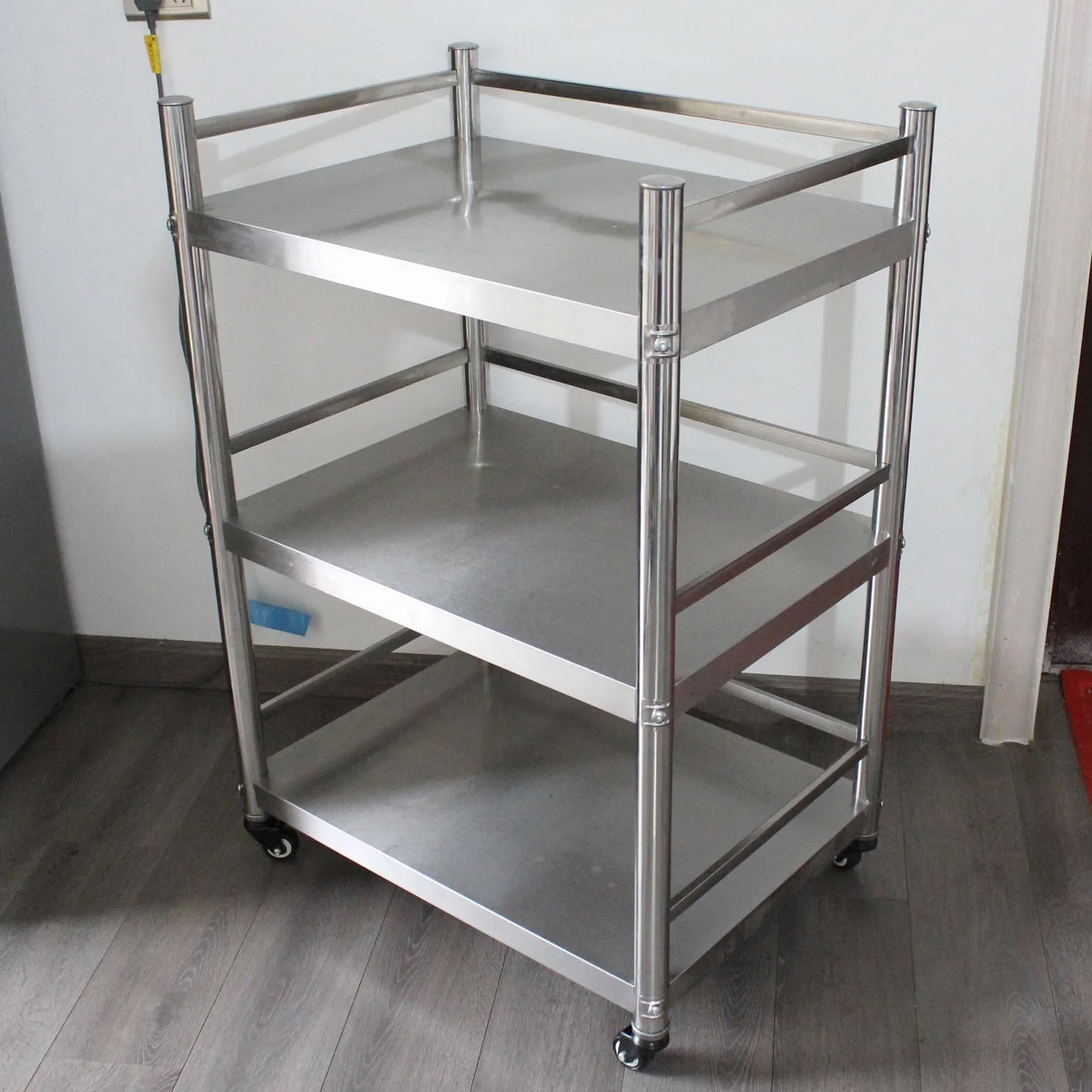 3-poziomowe półki kuchenne ze stali nierdzewnej z kółkami, wysokość 100 cm dla wydajnego drutu i łatwej konstrukcji balustrady do kuchni i użytku domowego