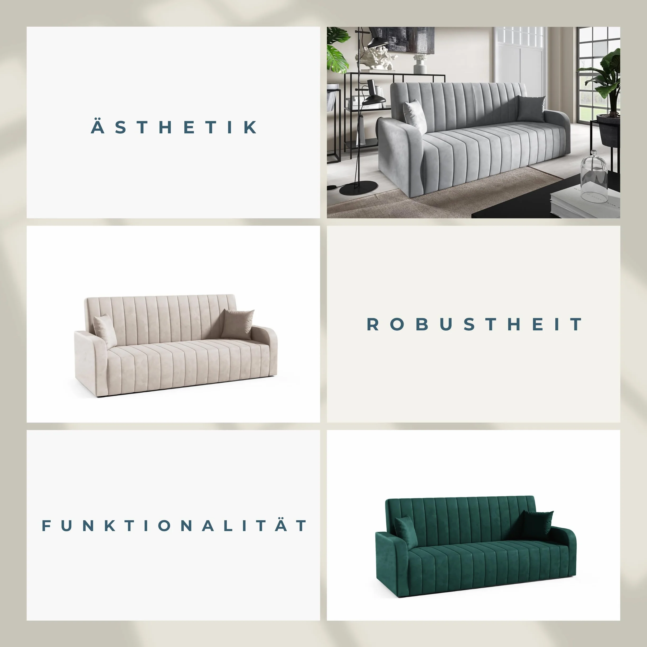 LIKMA Rozkładana Wersalka Otto Popielata 214 cm z Funkcją Spania, Pojemnikiem na Pościel, Sofa w Tkaninie Trinity 32