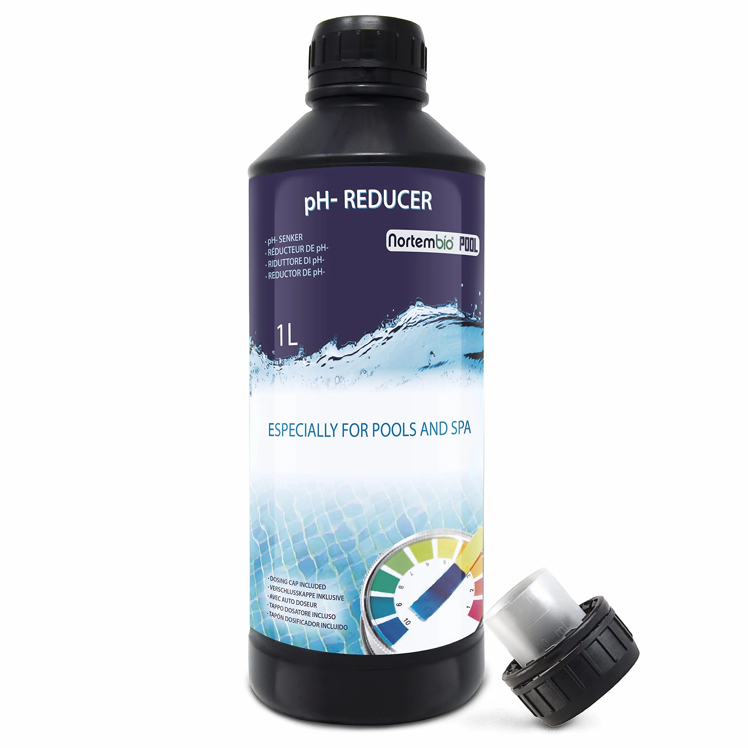 Nortembio PH basenu – minus 1 l, naturalny reduktor pH do basenu i spa, poprawia jakość wody, regulator pH, korzystny dla zdrowia.