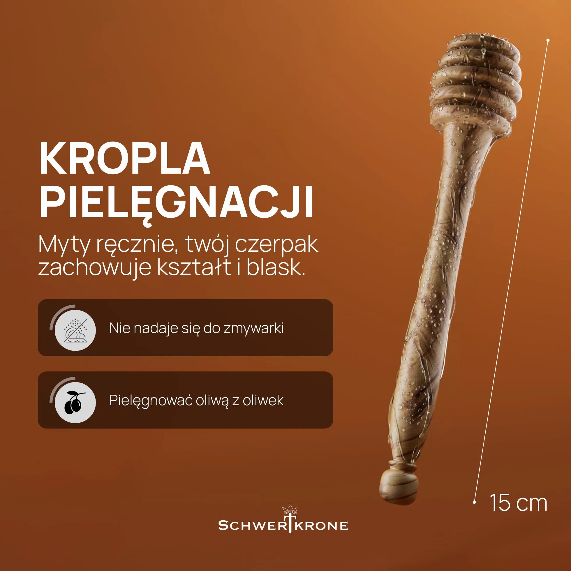 SCHWERTKRONE® Łyżka do miodu drewniana [drewno oliwkowe premium] – drewniana łyżka do miodu – miód lgel pomysł na prezent dla miłośników miodu – spirala miodu – łyżka do miodu – łyżka do miodu z