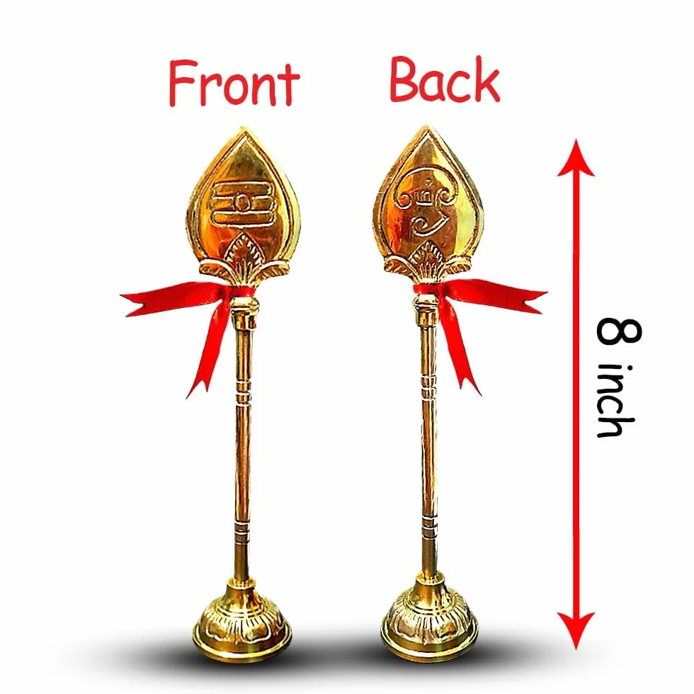 Mosiężny Murugan Vel, tradycyjny stojak lorda Murugana Vel na Pooja i wystrój domu, hinduski bóg Vel Idol, złoty mosiężny posąg Vel (20 cm), prezenty i duchowa dekoracja