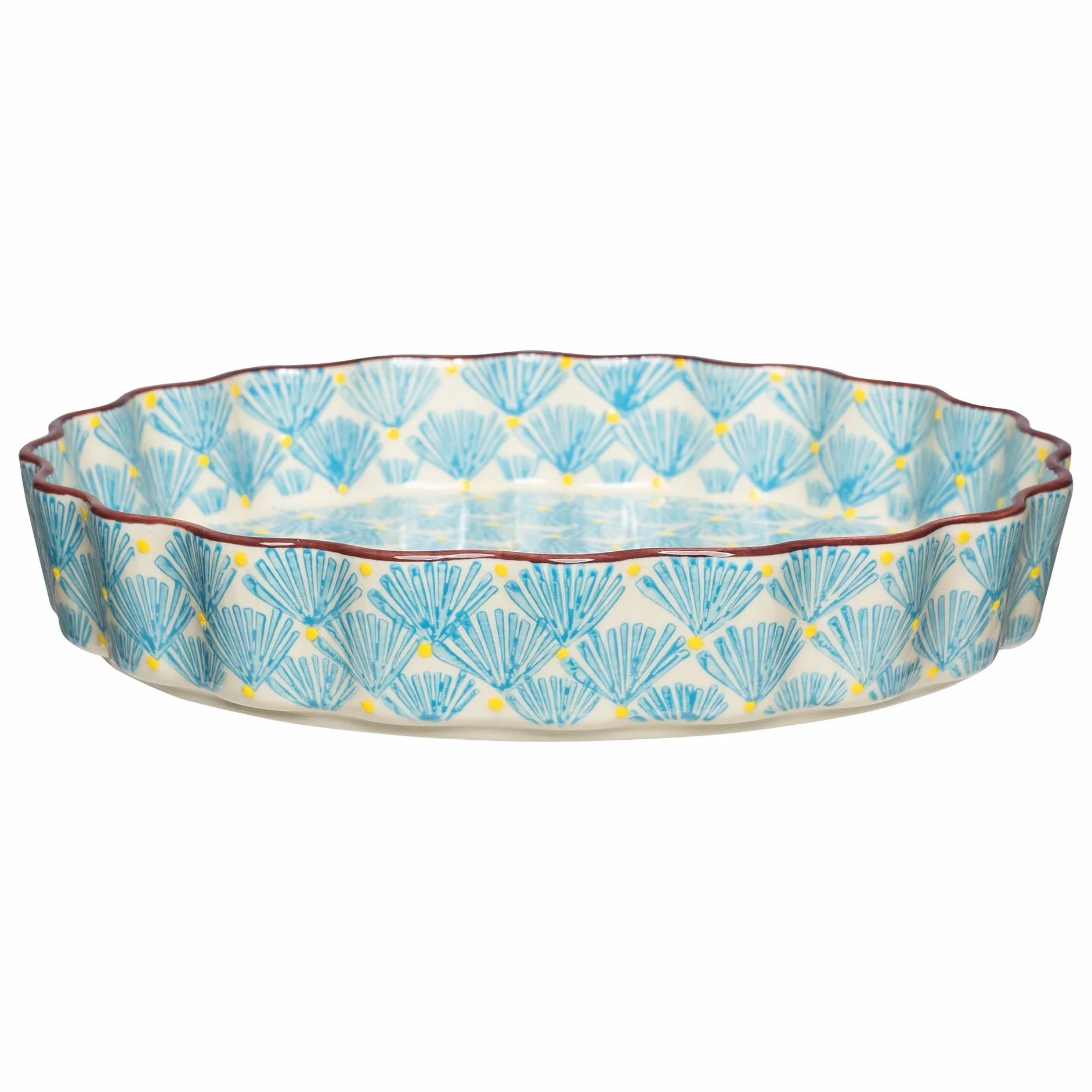 Tranquillo Forma do quiche z kamionki z ręcznie stemplowanym nadrukiem niebieska ART DECO, Ø 22 x 4 cm